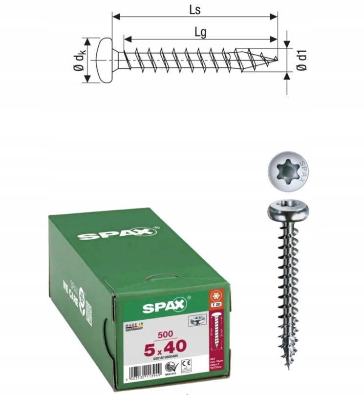 Univerzální vrut do dřeva spax 5 x 40 Wirox Hb Tx 500 ks