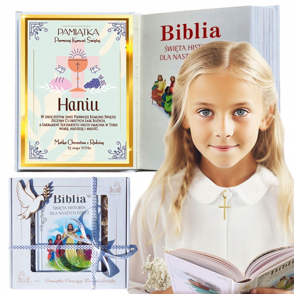 BIBLIA NA KOMUNIĘ PREZENT Pamiątka Pierwszej Komunii Świętej Komunia Kolor dodatkowy brązowy