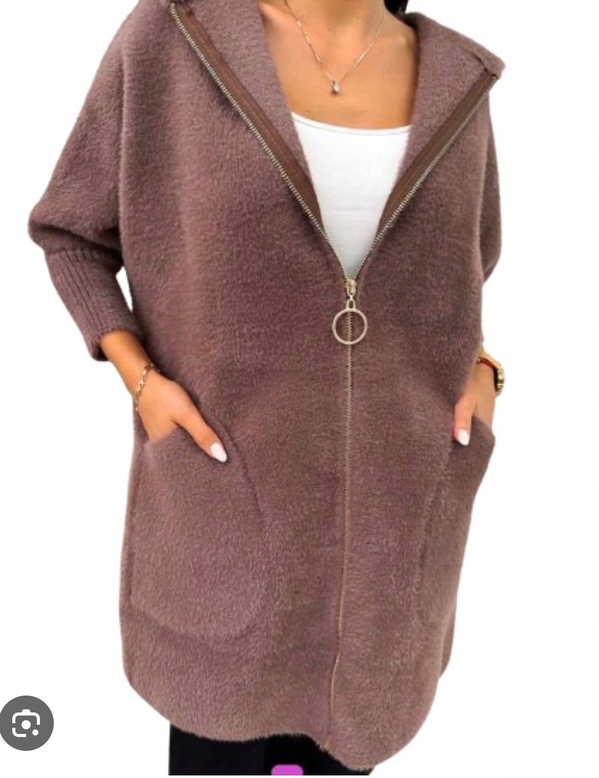 Płaszcz,płaszczyk Alpaka,Nietoperz,Oversize Kaptur,expres wełna Mocca