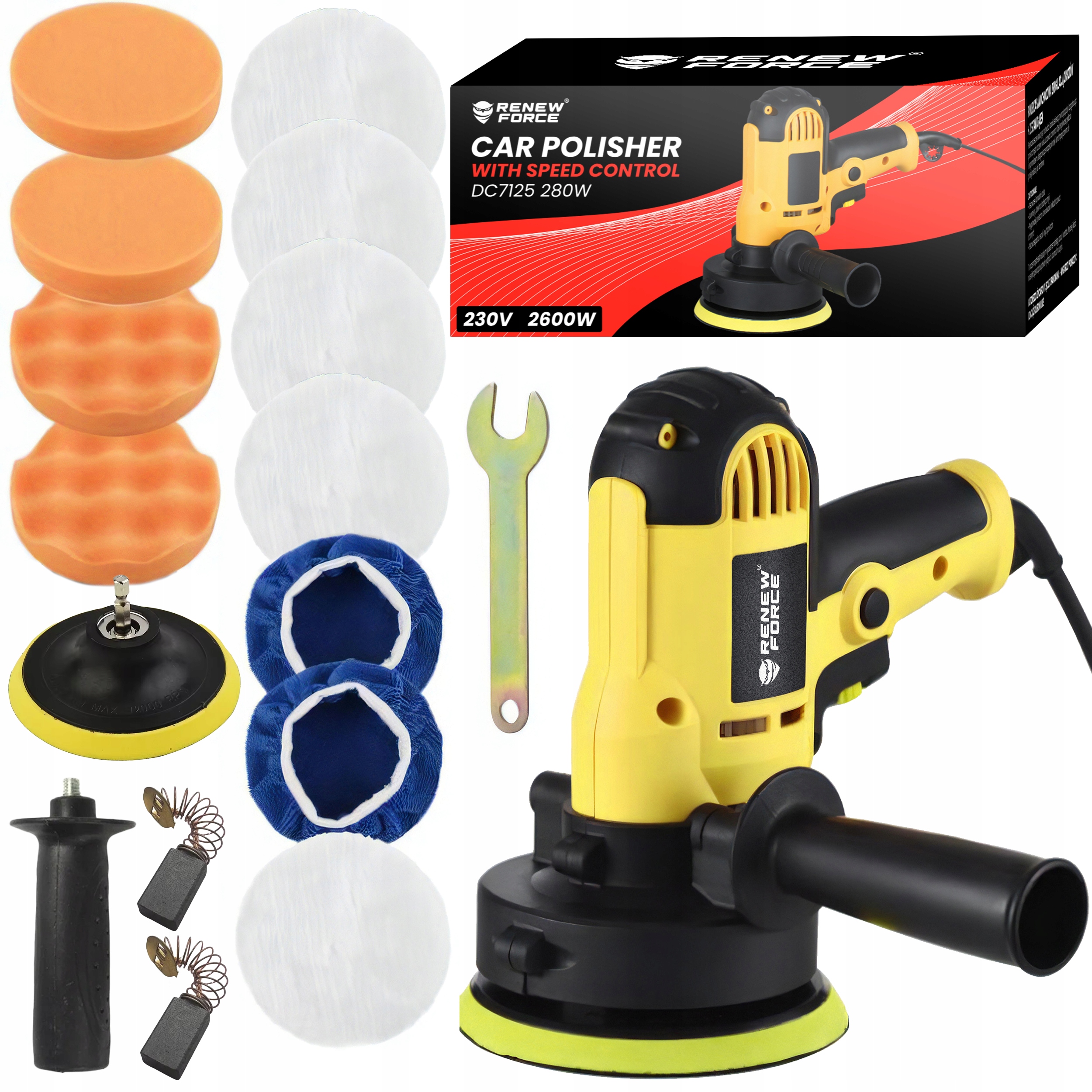 Szlifierka Polerka Samochodowa Maszyna Polerska Zestaw Gąbki 600-3700 Obr