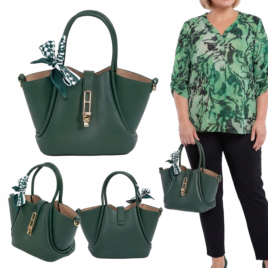 Zelená trapézová kabelka s šátkem plus size velikost Uni.