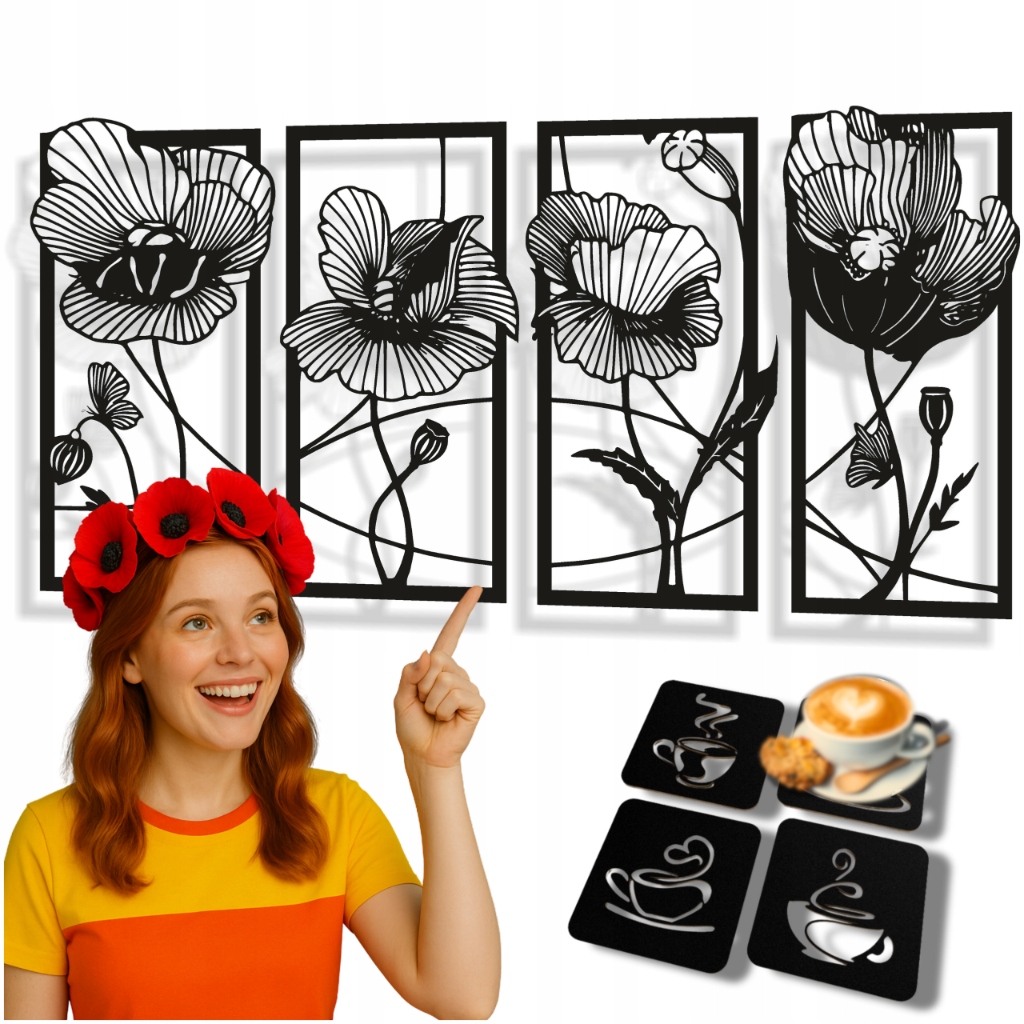 Obraz Ażurowy 3D 80x168 Maki Dekoracja Ścienna Salon Sypialnia Biuro