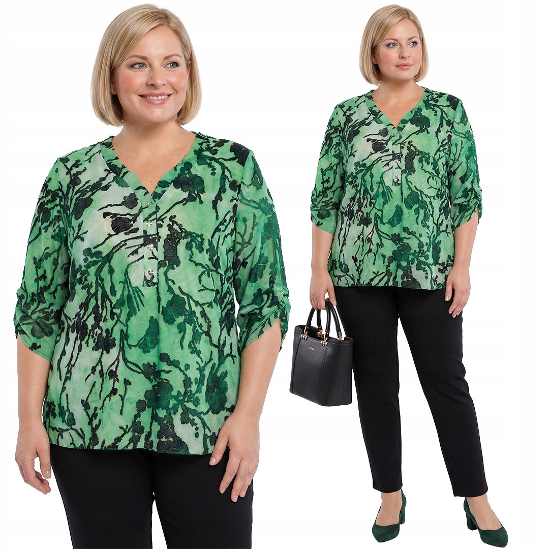 Světle zelená halenka s tmavě zelenými vzory plus size velikost 50