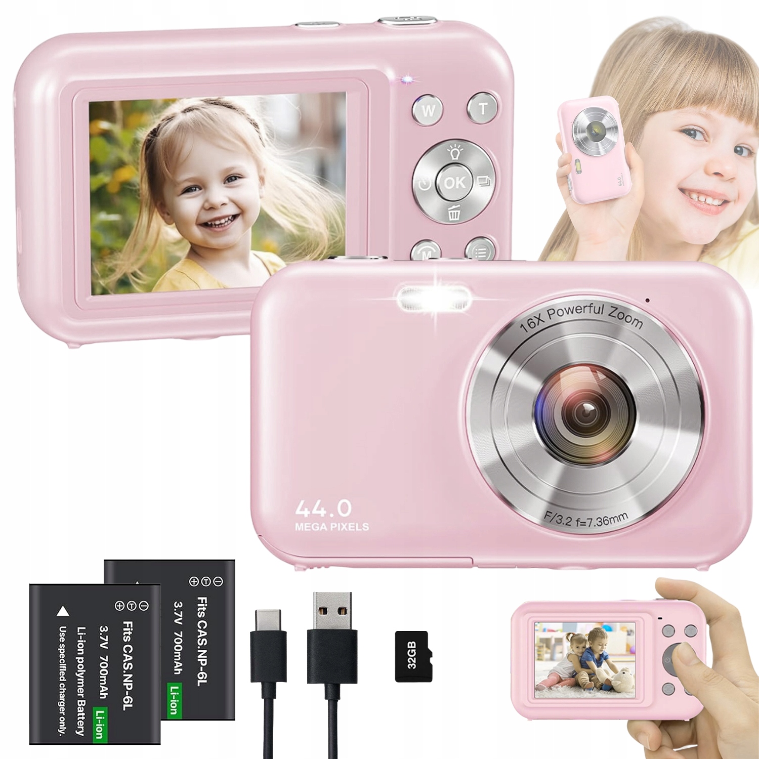 Digitální Fotoaparát 1080P 44MP Pro Děti Selfie Kamera Hry +32GB