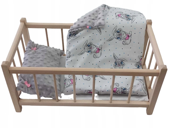 DREWNIANE ŁÓŻECZKO DLA LALEK + POŚCIEL MINKY