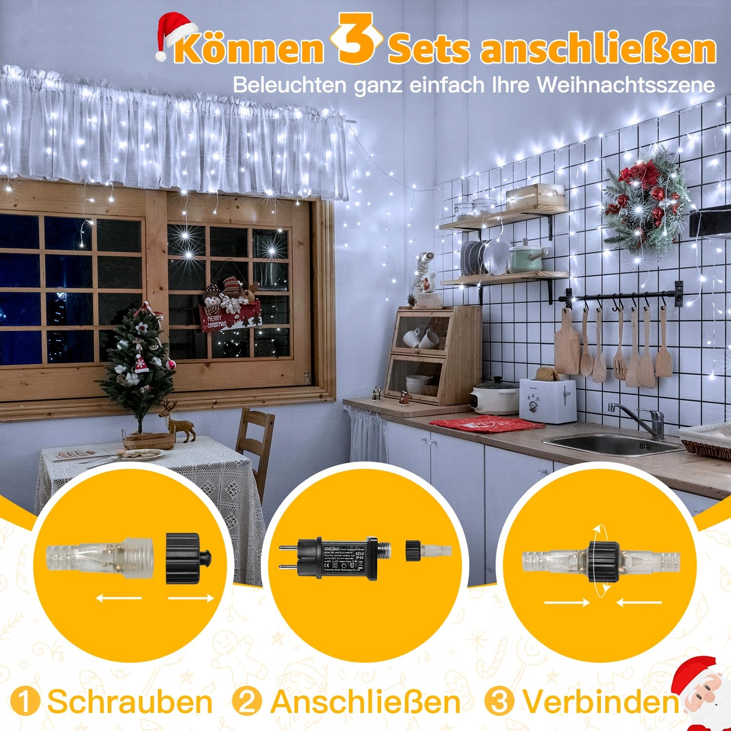 OLLNY Lampa LED Zewnętrzna 15M 594 LED Z Pilotem 8 Trybów — miniatura 4