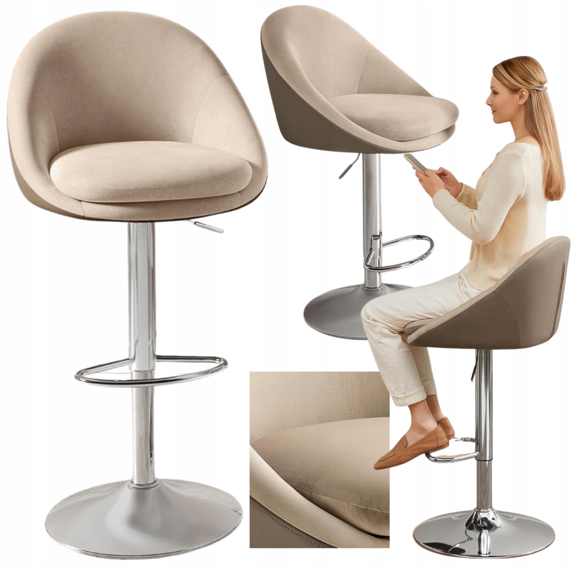 Stolička Hoker do kuchyne Ostrova Zstav 2 ks Zamat Bronz Regulácia výšky