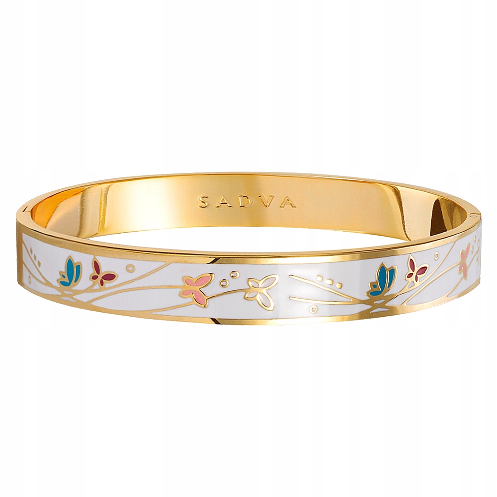 Bransoletka Pozłacana Sztywna Emalia Pearl 20 cm Stal Szlachetna Sadva