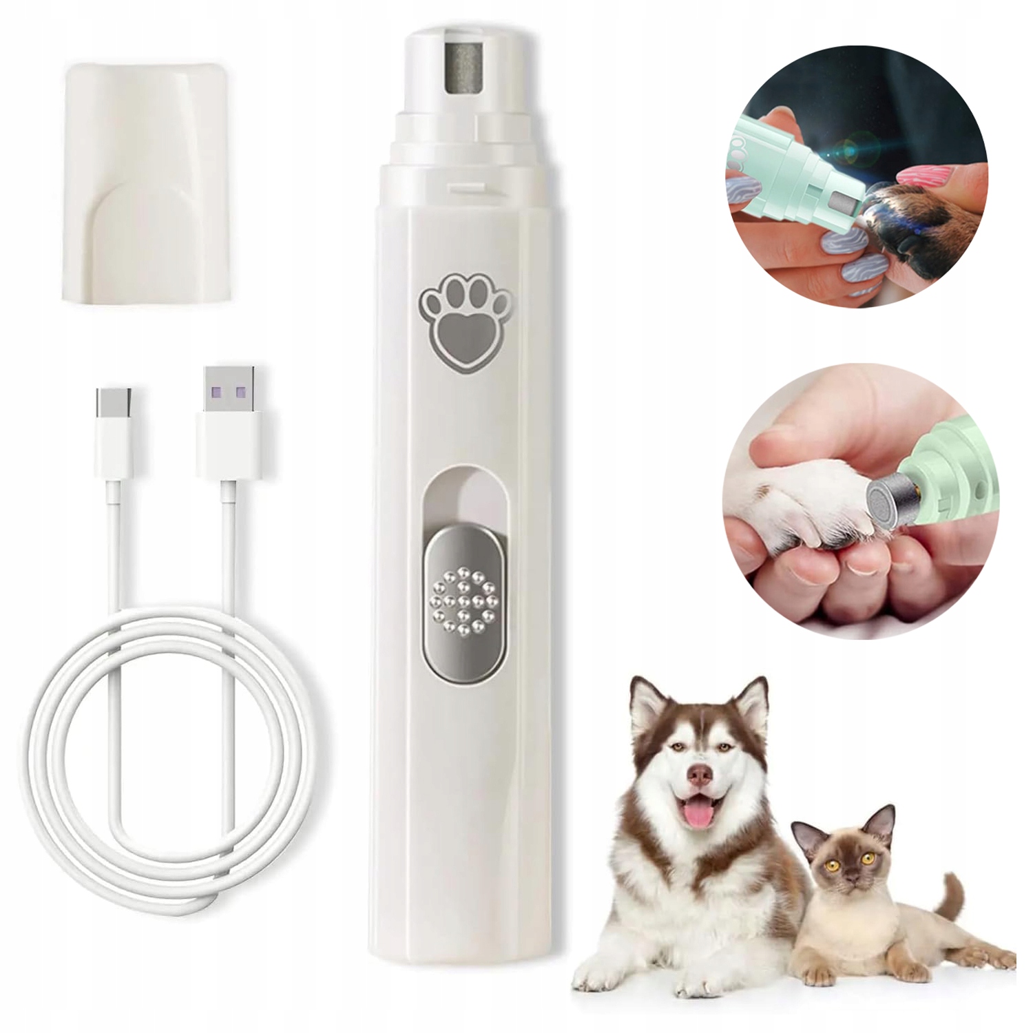 Levně Led Zastřihovač Drápků pro Domácí Mazlíčky s Dobíjecím Brouskem pro Kočky a Psy, Elektrický, Bílý