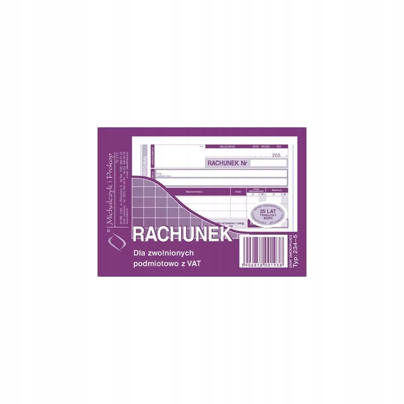 

234-5 Rachunek Uproszczony A6 Dla Zwolnionych Z Va