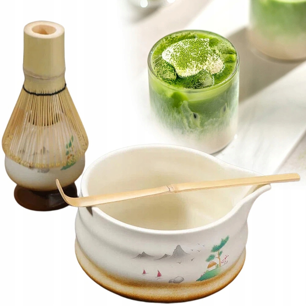 Sada Na Čaj Matcha 5 Dílů Metla Bambusová Miska Keramická
