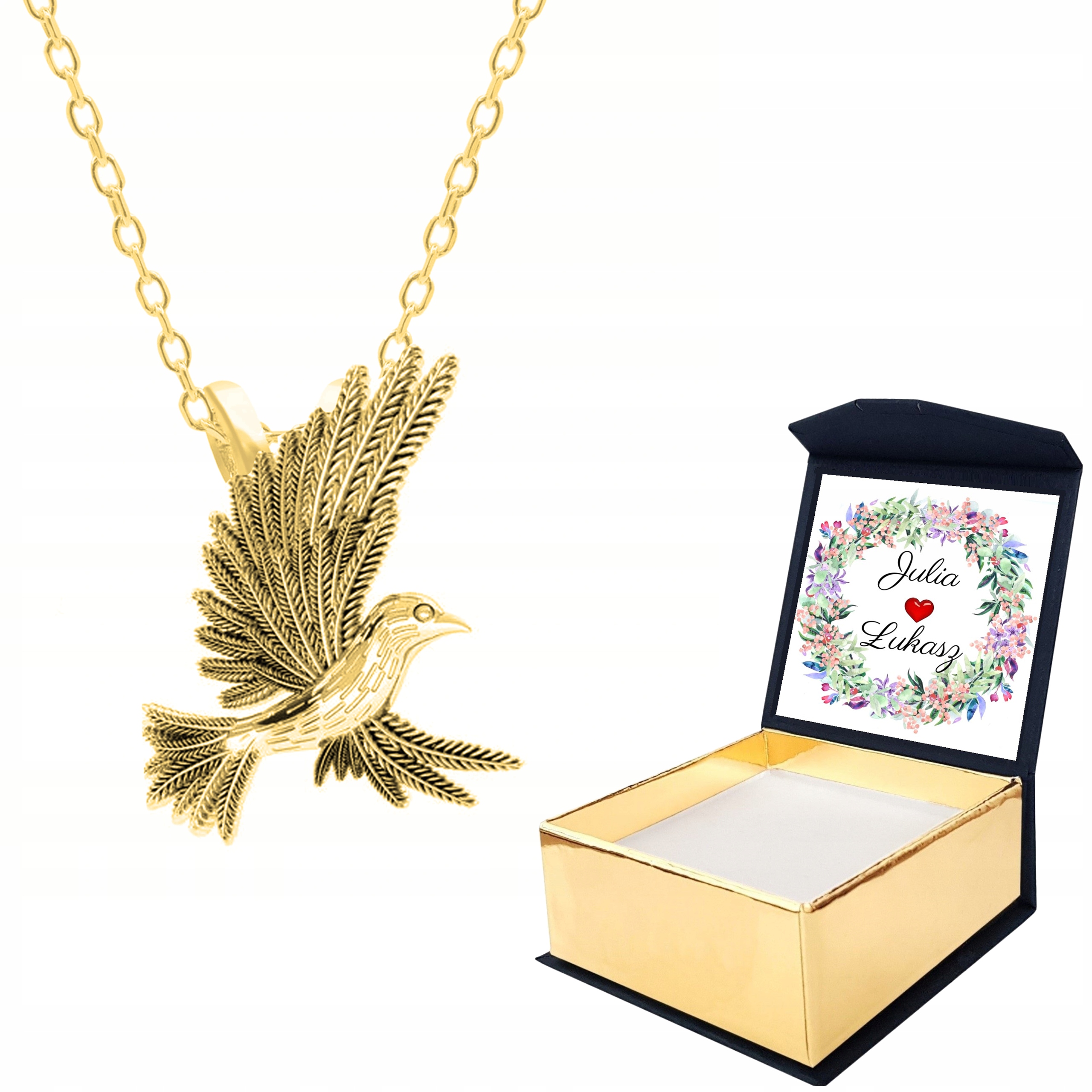 

Naszyjnik złoty 925 Ptak Koliber + Własny Nadruk