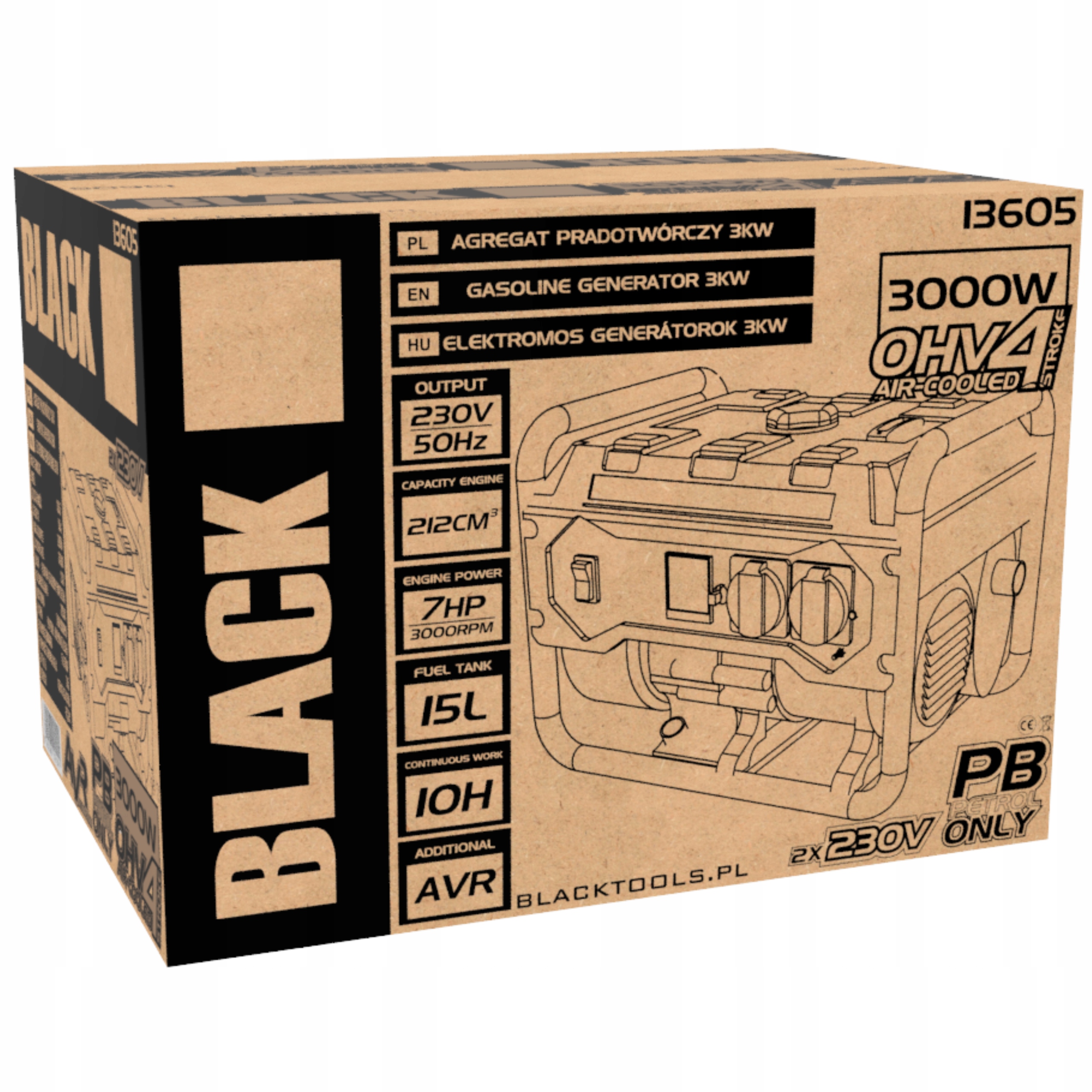 AGREGAT PRĄDOTWÓRCZY 230V 7HP 2800W AVR Rodzaj paliwa benzyna
