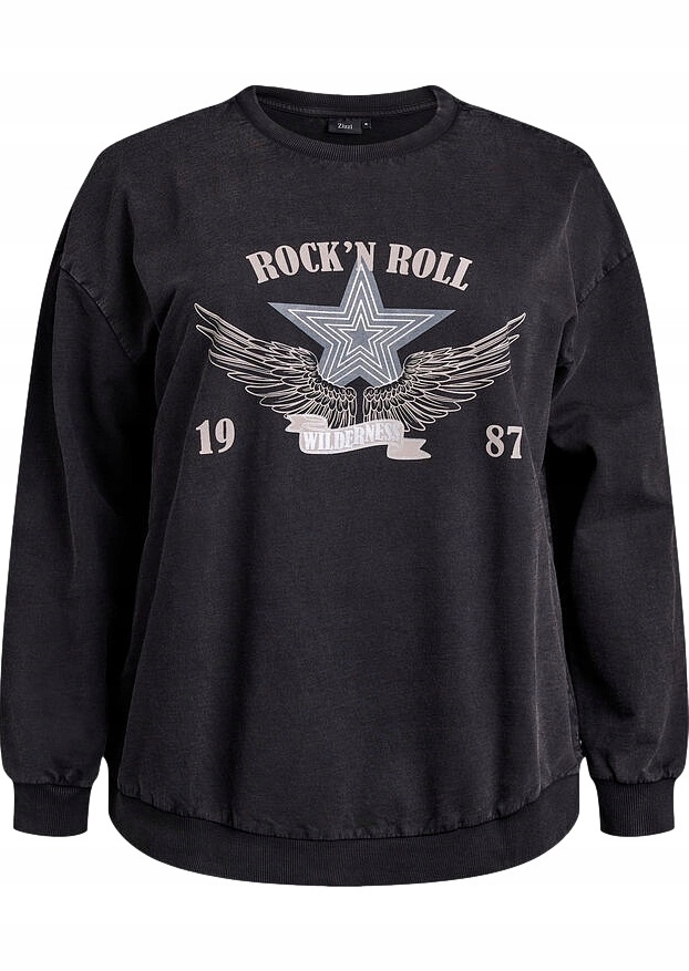 Halenka Plus Size Zizzi Módní Šedá Mikina S Potiskem 176A 46