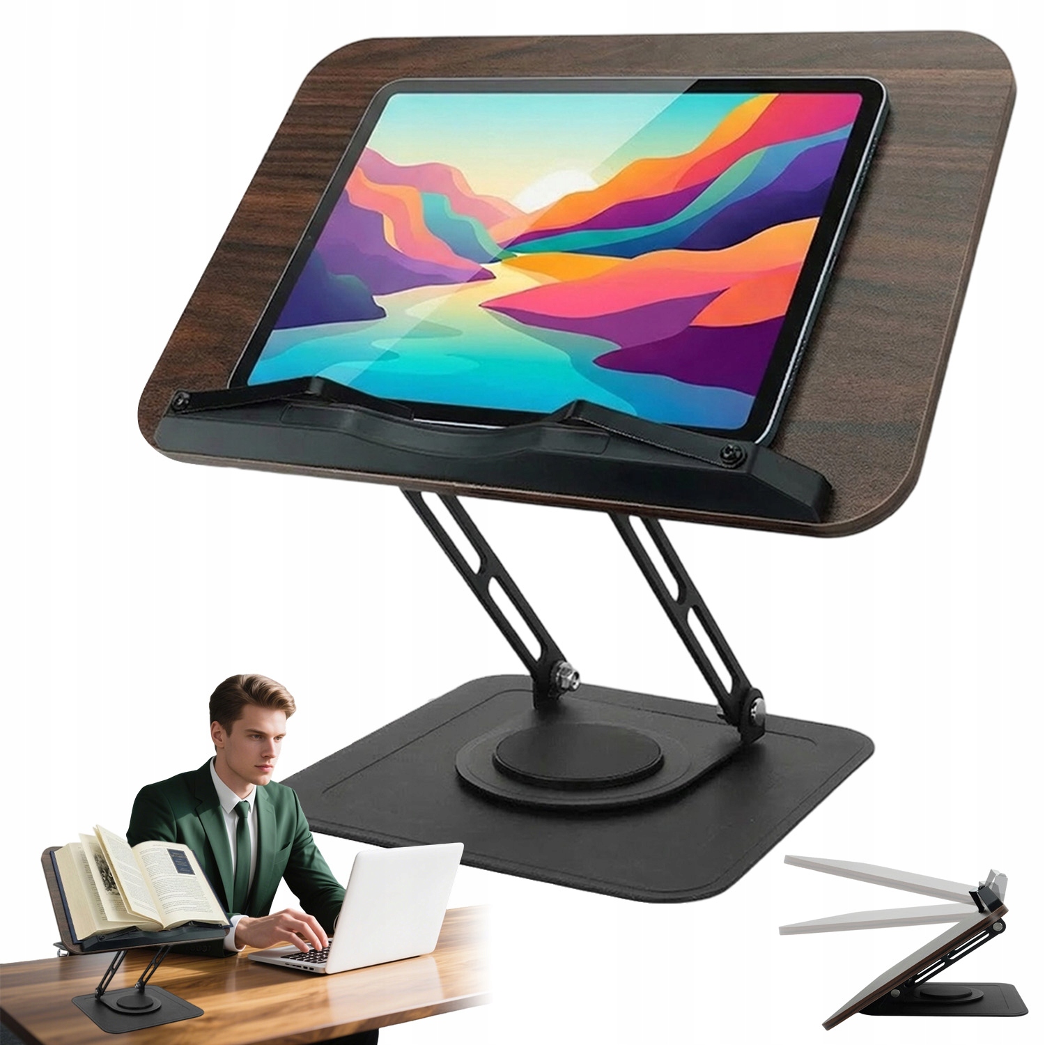 Stojan Na Knihu Tablet Opěrka Na Čtení Sklopná Otočná O 360° Černá