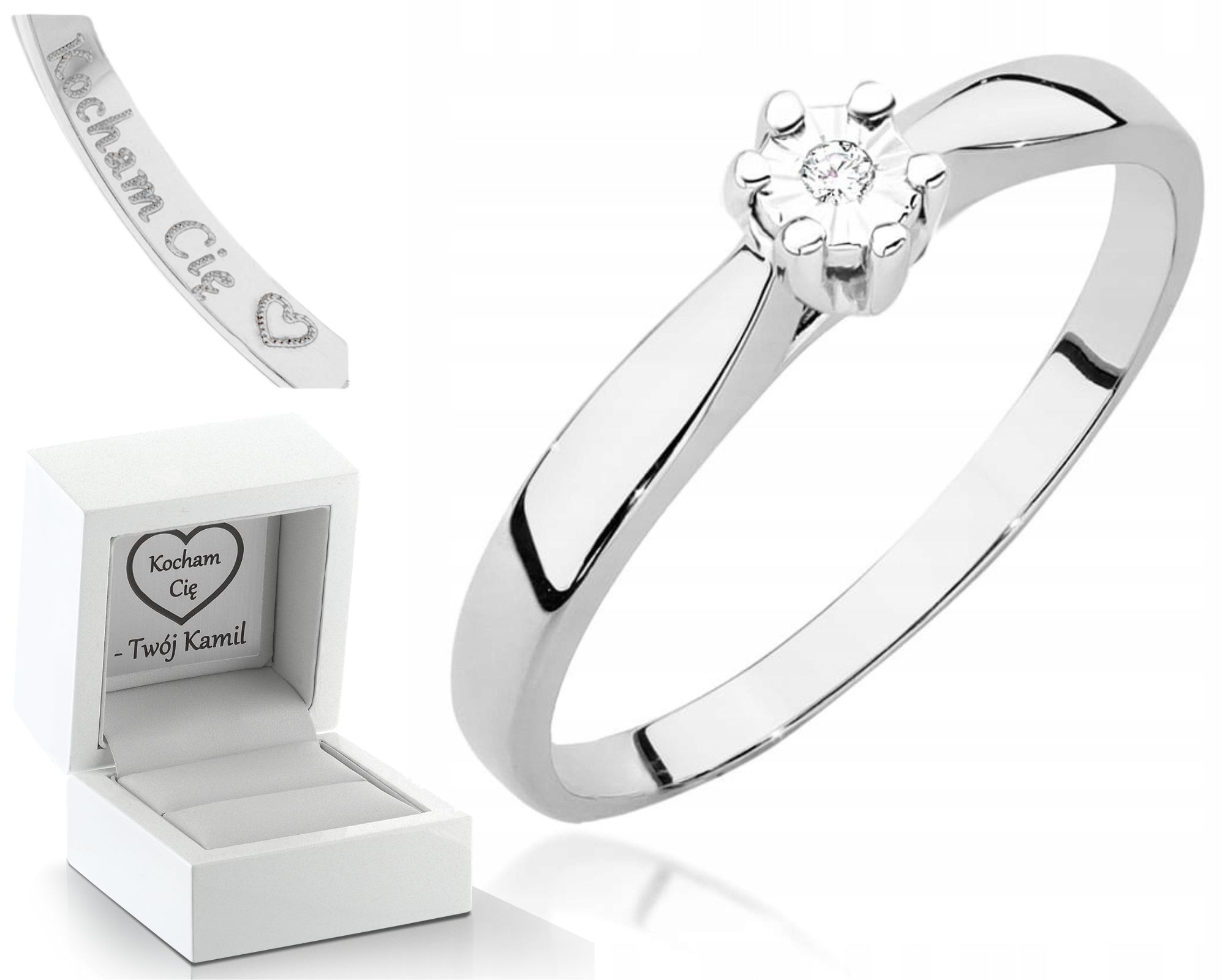 Klasický Prstýnek S Briliantem 0.585 Gravírování