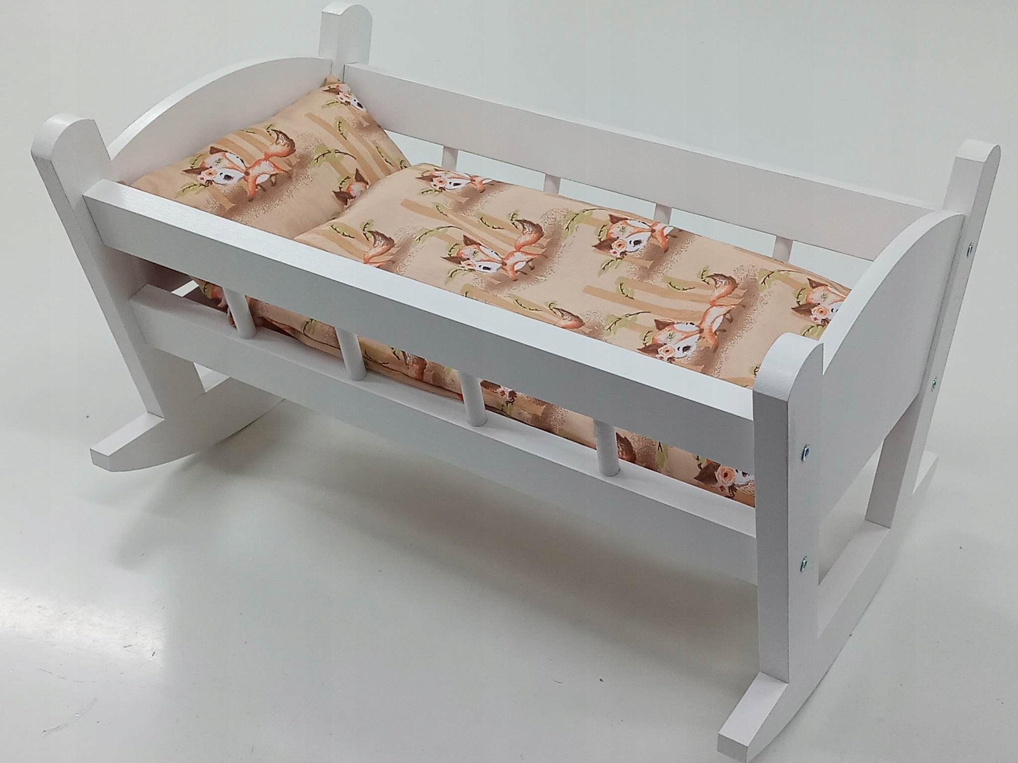 KOŁYSKA DLA LALEK BIAŁA + POŚCIEL Z MATERACEM