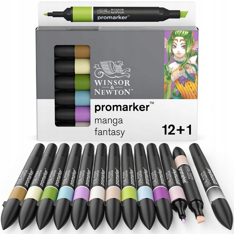 Lihové fixy Winsor & Newton Promarker Fine & Chisel, 12+1ks Manga Fantasy