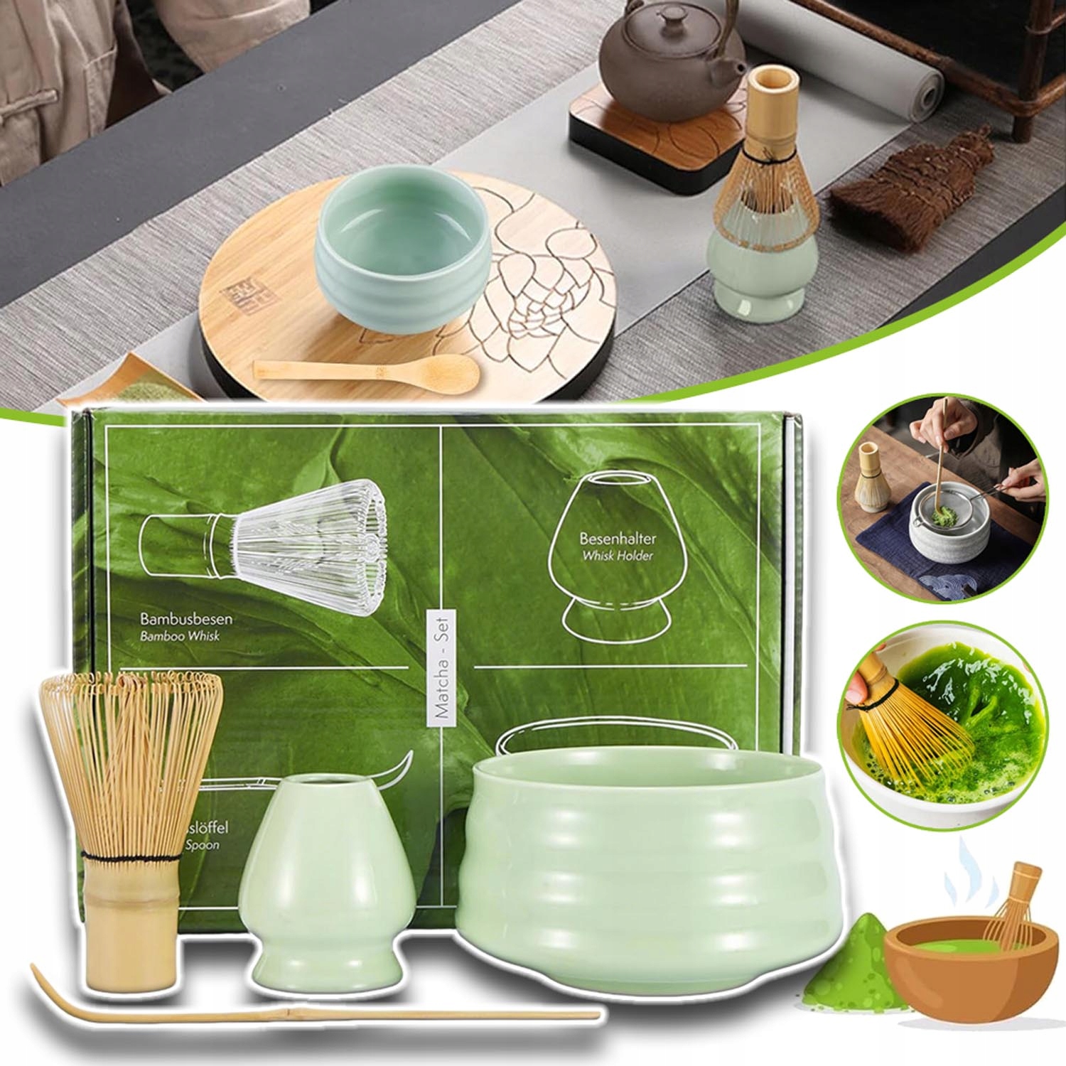 Levně Sada Tradiční Matcha Startovací Nástroj Bambusový Mixér 4V1+CHASHAKU