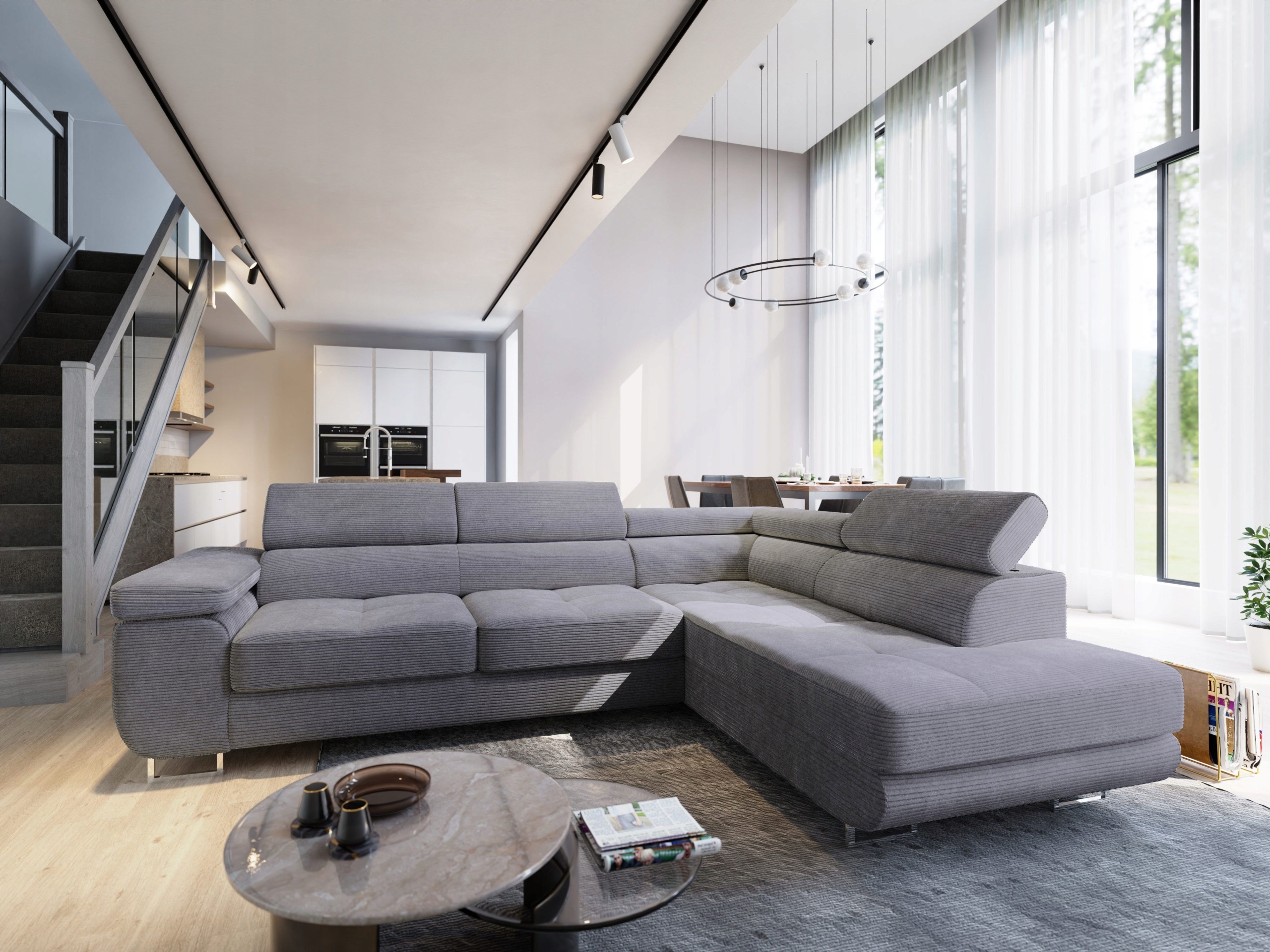 Rohová Sedací Souprava Apiro Funkce Spaní Moderní Manšestr Šedá