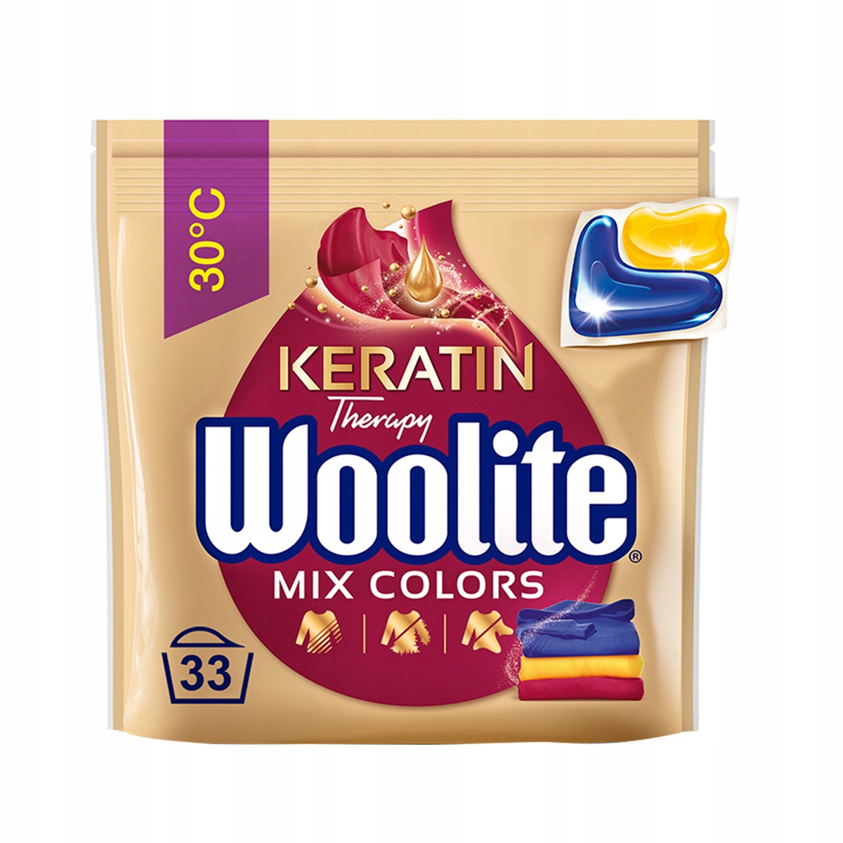 Levně Woolite Gelové kapsle na praní s keratinem pro barevné prádlo 33 ks