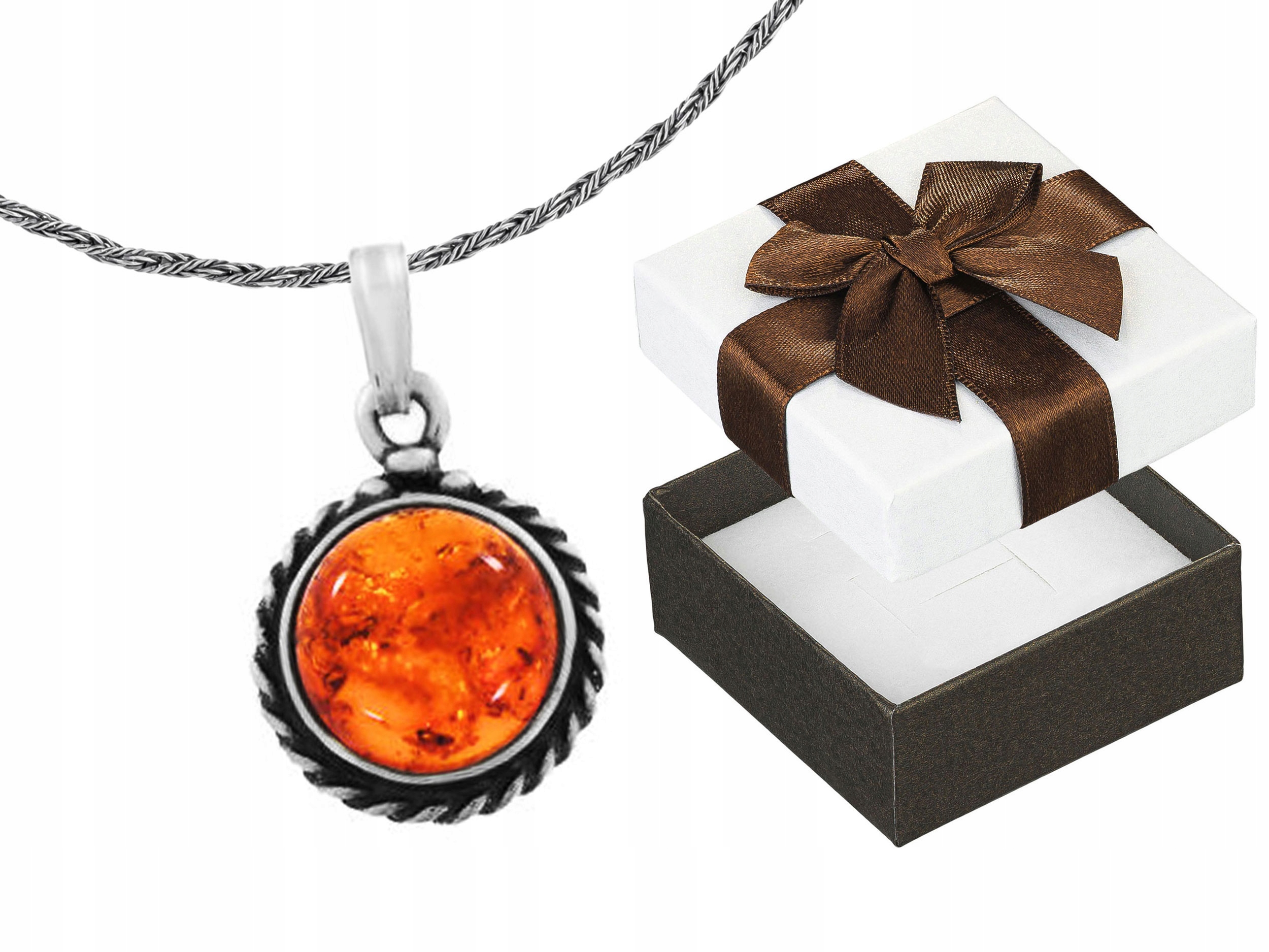 Dlouhý Stříbrný Oxidovaný Dámský Kulatý Náhrdelník s Jantarem Kroužek 75 cm