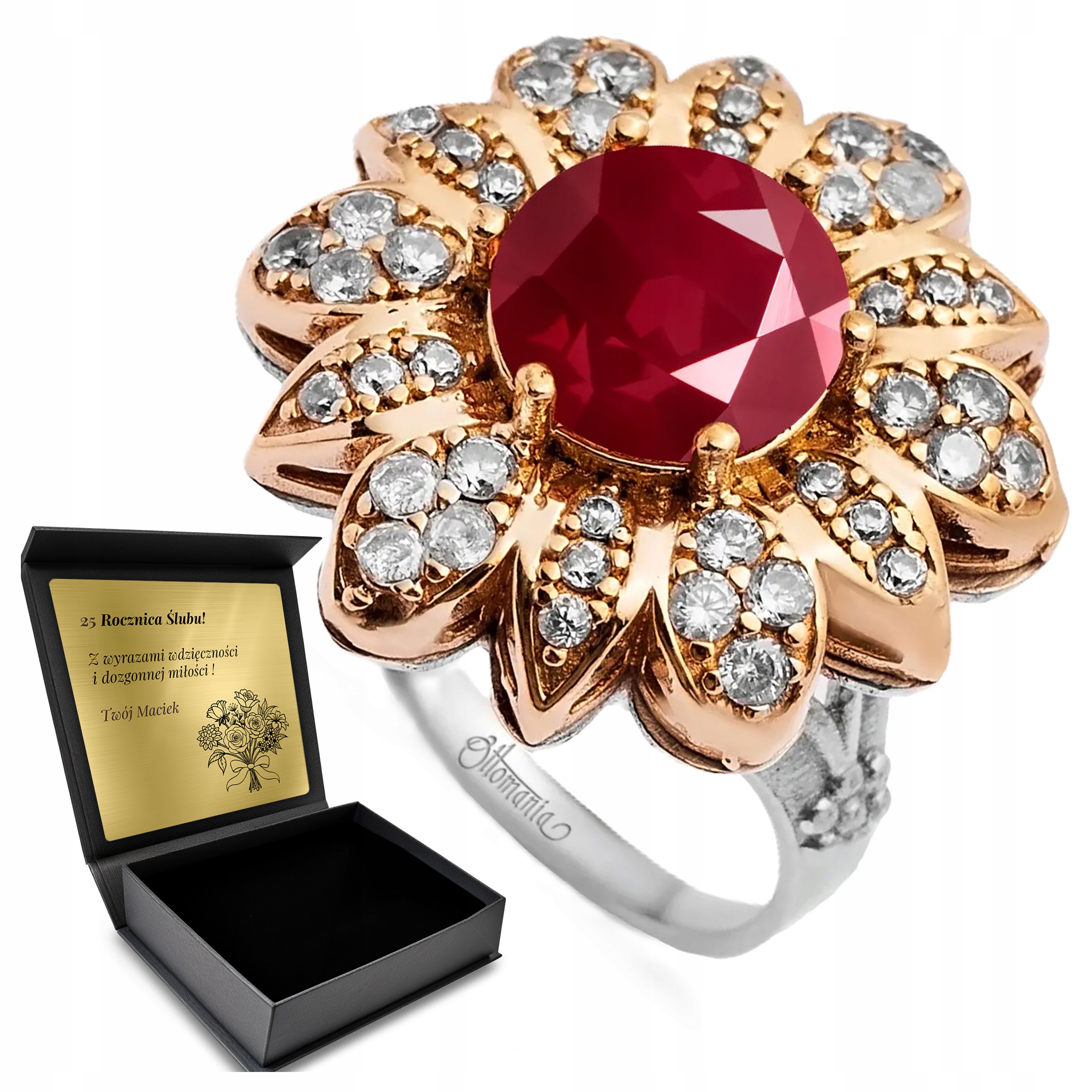 Prstýnek Zirkony Rubín Šperky Pro Ženy Gravírování Bonus