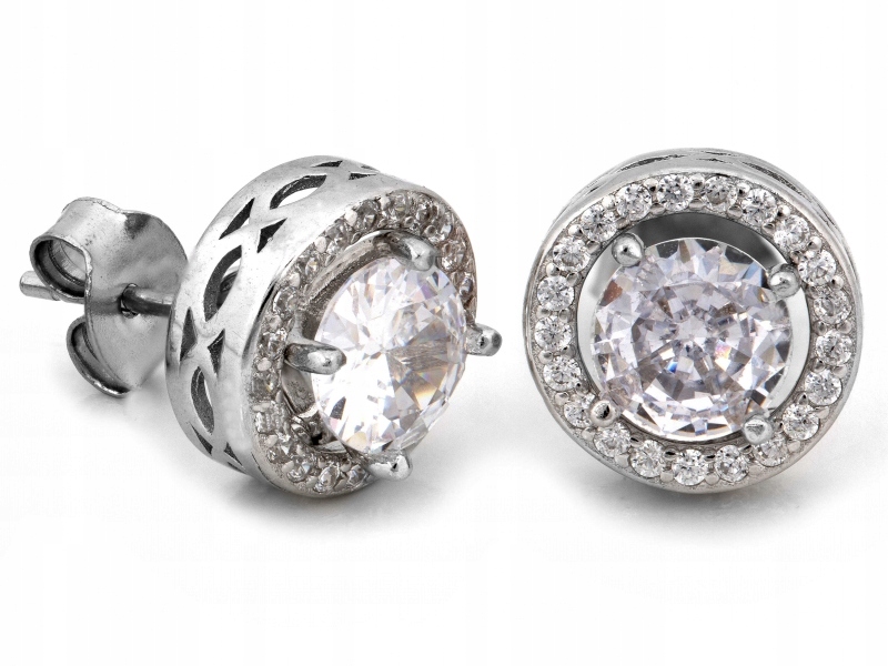 Stříbrné náušnice 925 s kamenem v pohyblivé obruči a zirkony na tyči