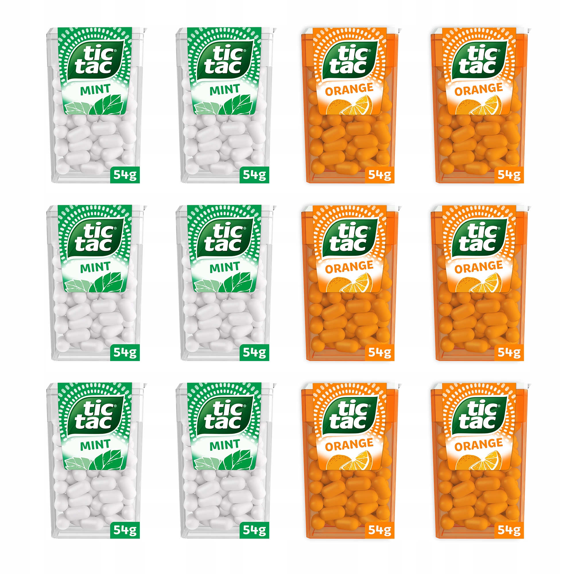 Tic Tac zestaw mix smaków mięta pomarańcza cukierki drażetki 54g x 12