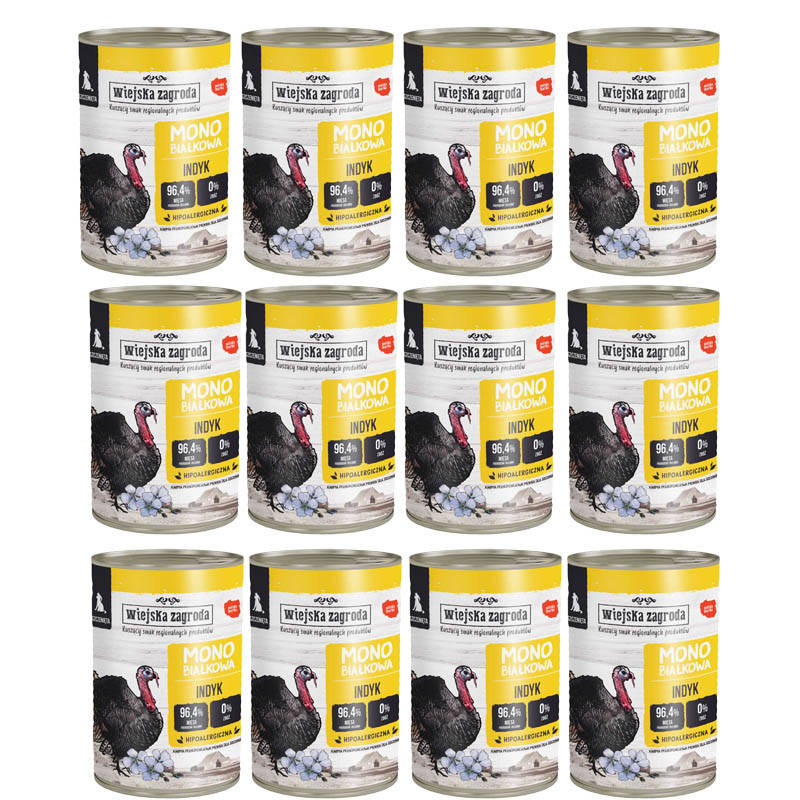 Wiejska Zagroda karma mokra monobiałkowa indyk dla szczeniąt 12 x 400 g