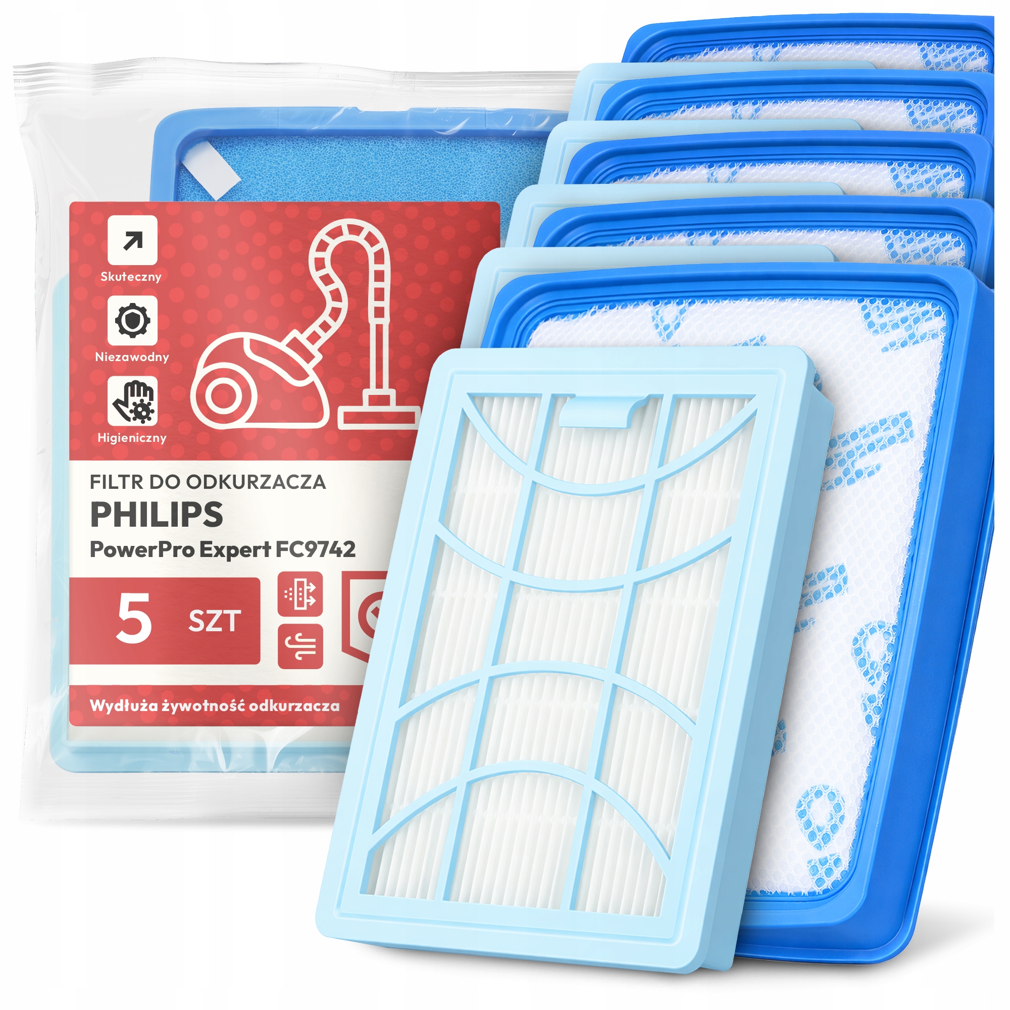 5 x Vzduchové Filtry Pro Vysavač Philips PowerPro Expert FC9742 Filtr Em-w