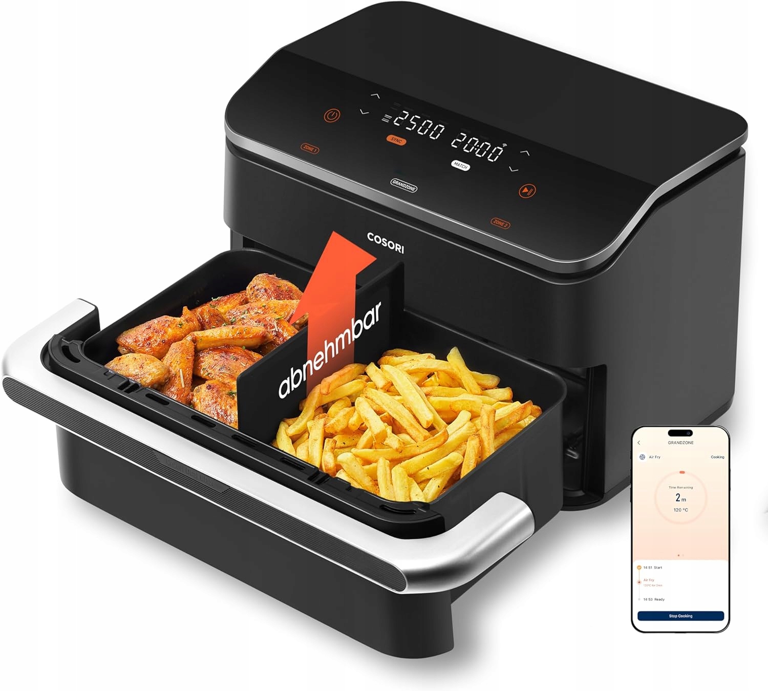 Beztuková fritéza veľká 10L Cosori Dual Air Fryer strieborno-čierna