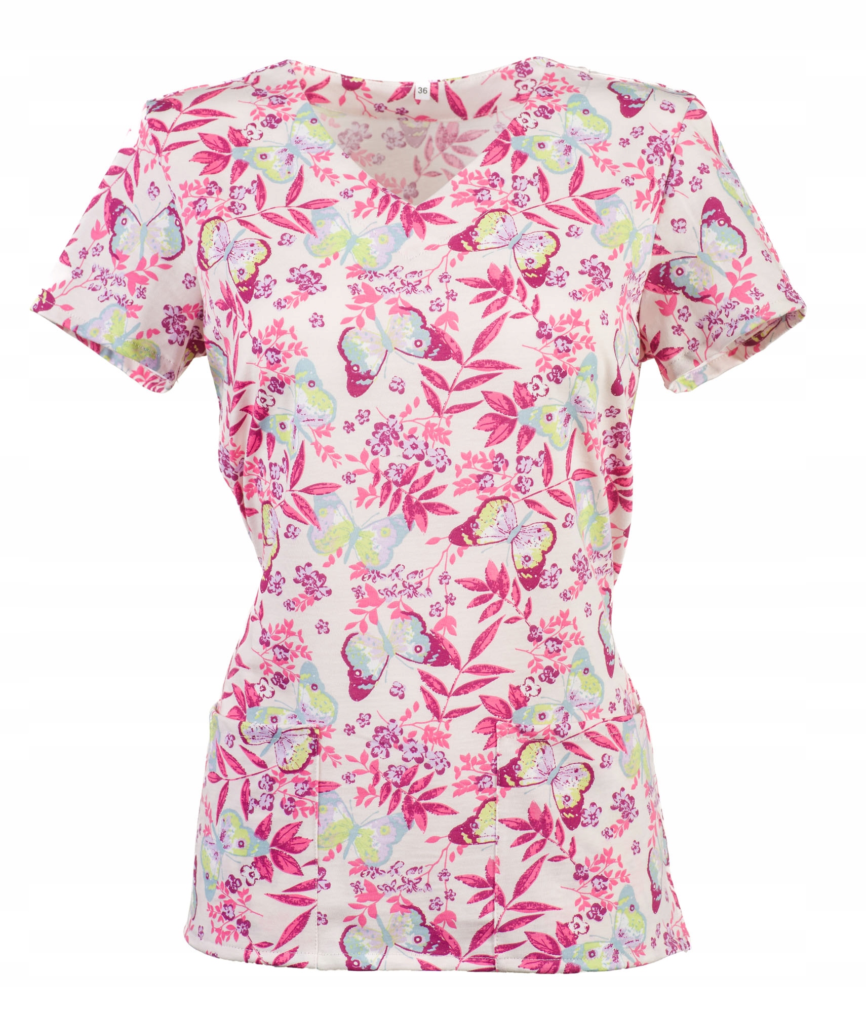 Bluza medyczna w Motylki 3XL Elastyczna Koszulka Wiązana Bawełna 100% 48