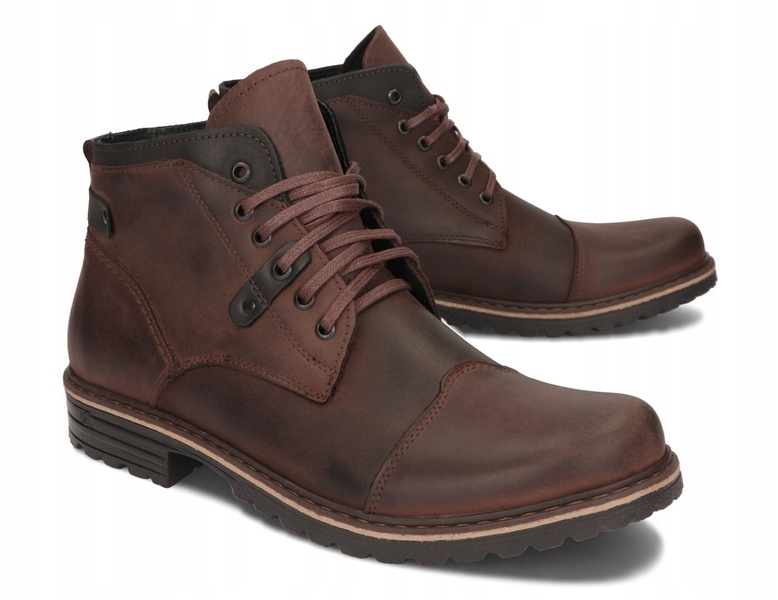 Trzewiki Zimowe Ocieplane Buty Męskie Skóra Naturalna C15S Brązowy 41