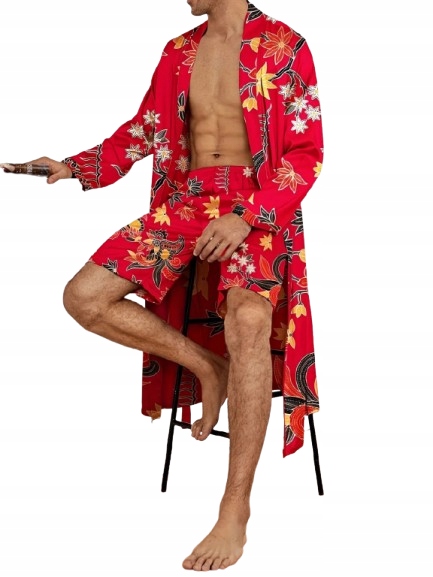 Pánský Saténový Komplet Župan Pyžamové Šortky, Chladivá Saténová Tkanina XL