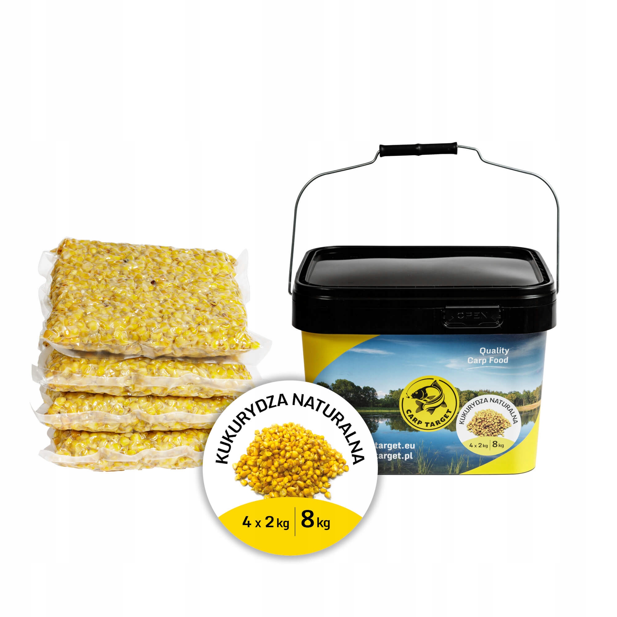 Kukuřice Na Ryby Přírodní Návnada 8 kg (4 x 2 kg) kbelík 10 l