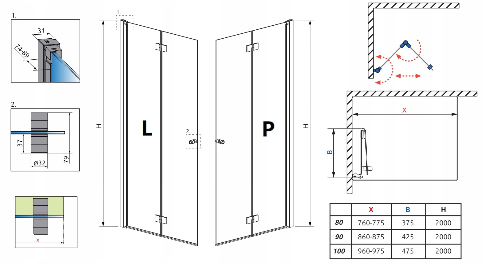 Kabina Nes Black Walk-In KDD B 80 Prawa RADAWAY Szerokość produktu 80 cm