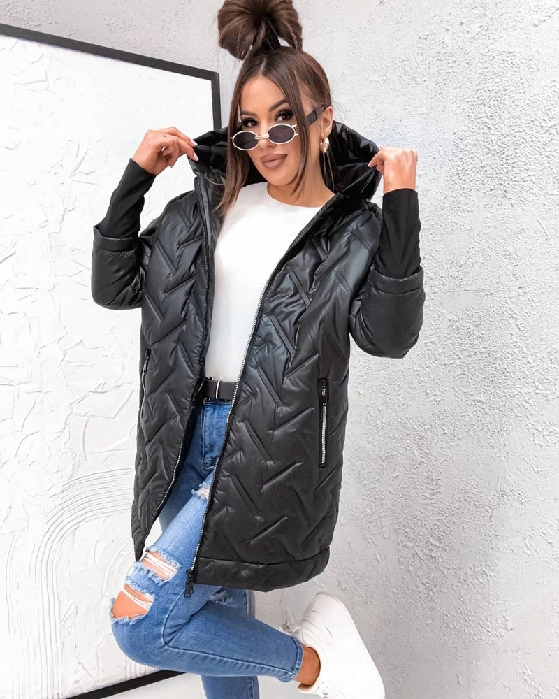 Prošívaná Bunda Plus Size T2-2290 Černá 52