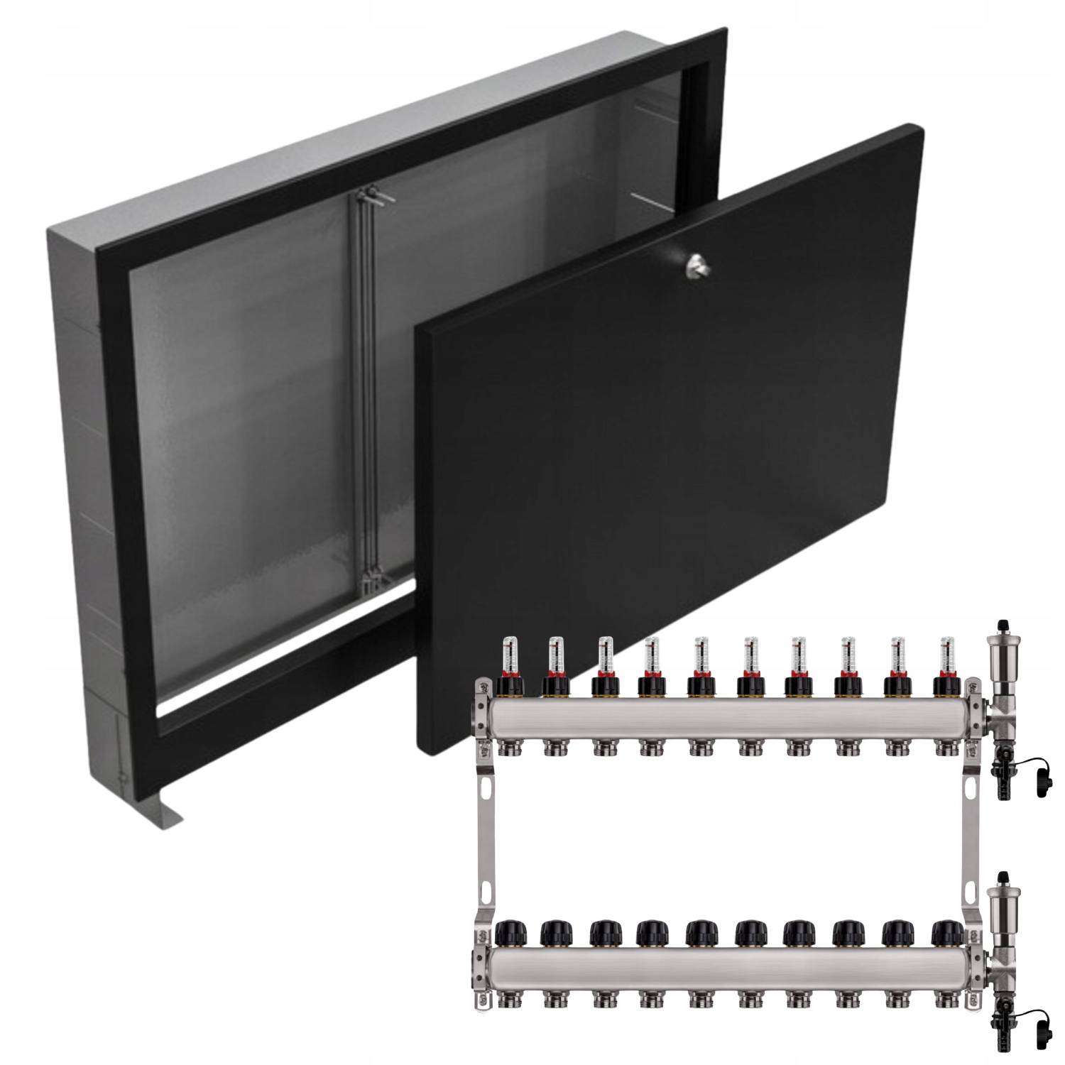 Nerezový Rozdělovač Podlahových Krytin 10+ Podomítkový Box Černý