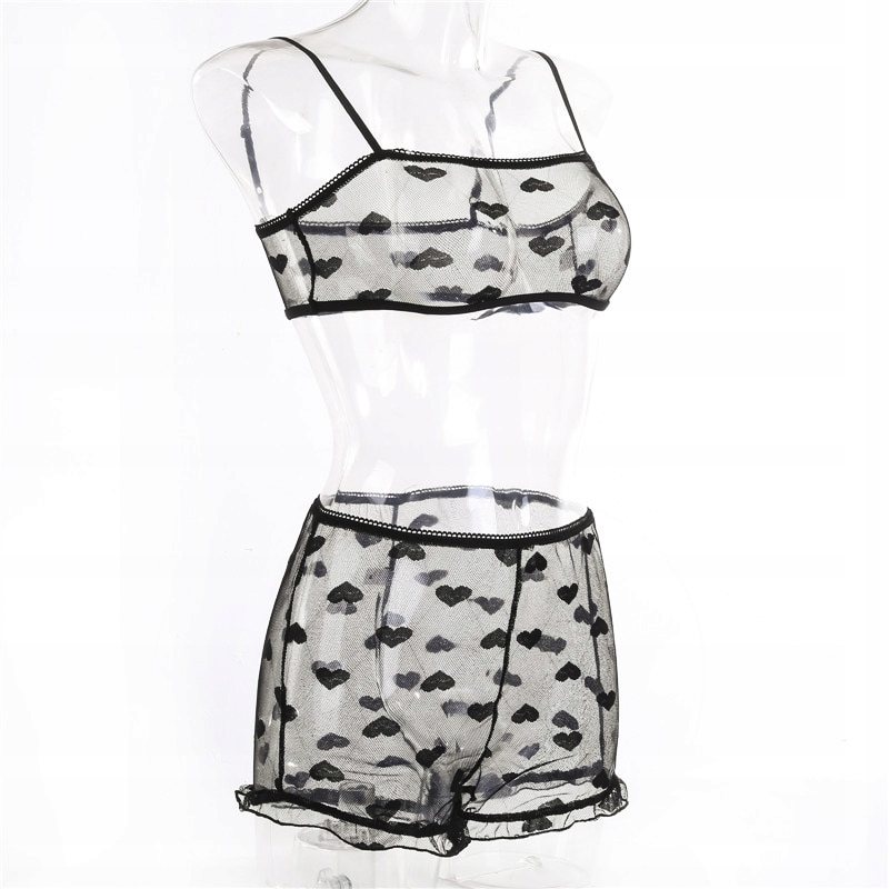 KOBIECA SEXOWNA BIELIZNA W SERCA KORONKOWA KOMPLET Zawartość kompletu Szorty Z biustonoszem