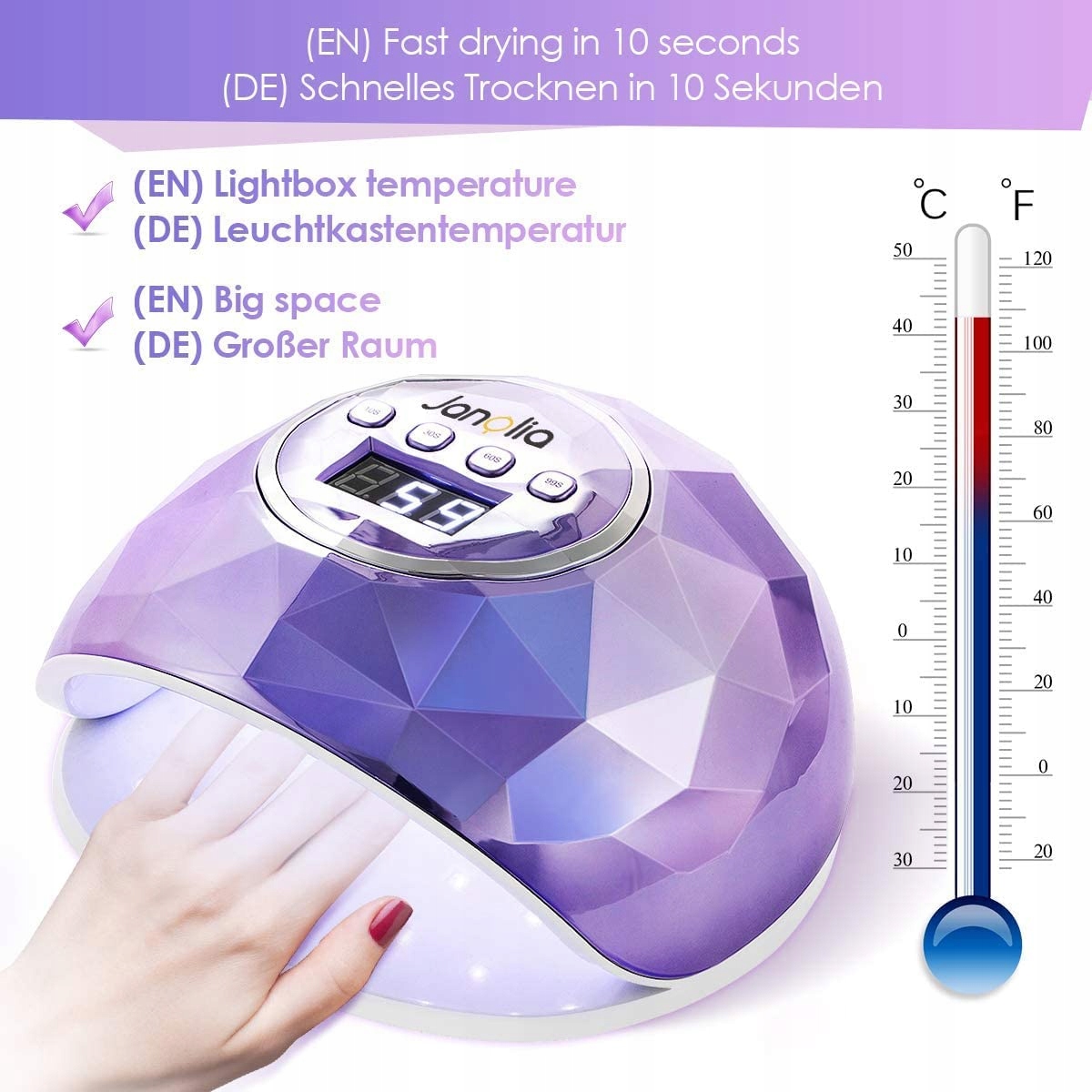 JANOLIA Lampa UV LED 86W Do Paznokci Profesjonalna Z Sensorem LCD I Timerem — miniatura 2