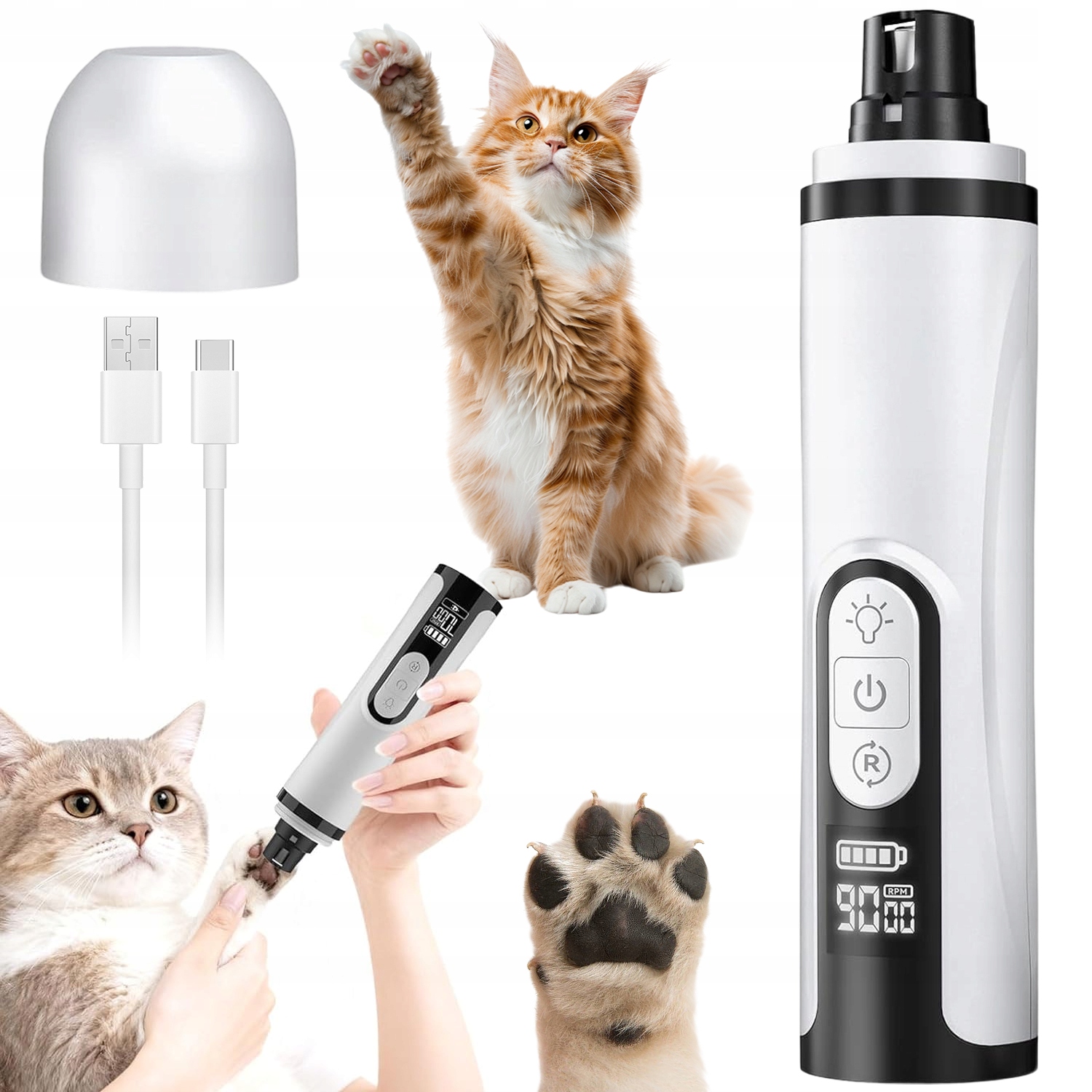 Levně Elektrický Pilník Pro Psy A Kočky S Led A Dlouhotrvající Baterií 2000 Mah