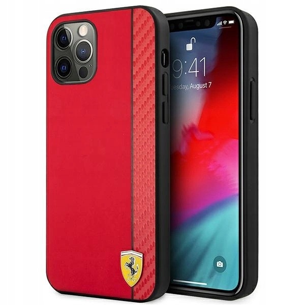 Etui Ferrari On Track Carbon Stripe na iPhone 12 Pro Max czerwone