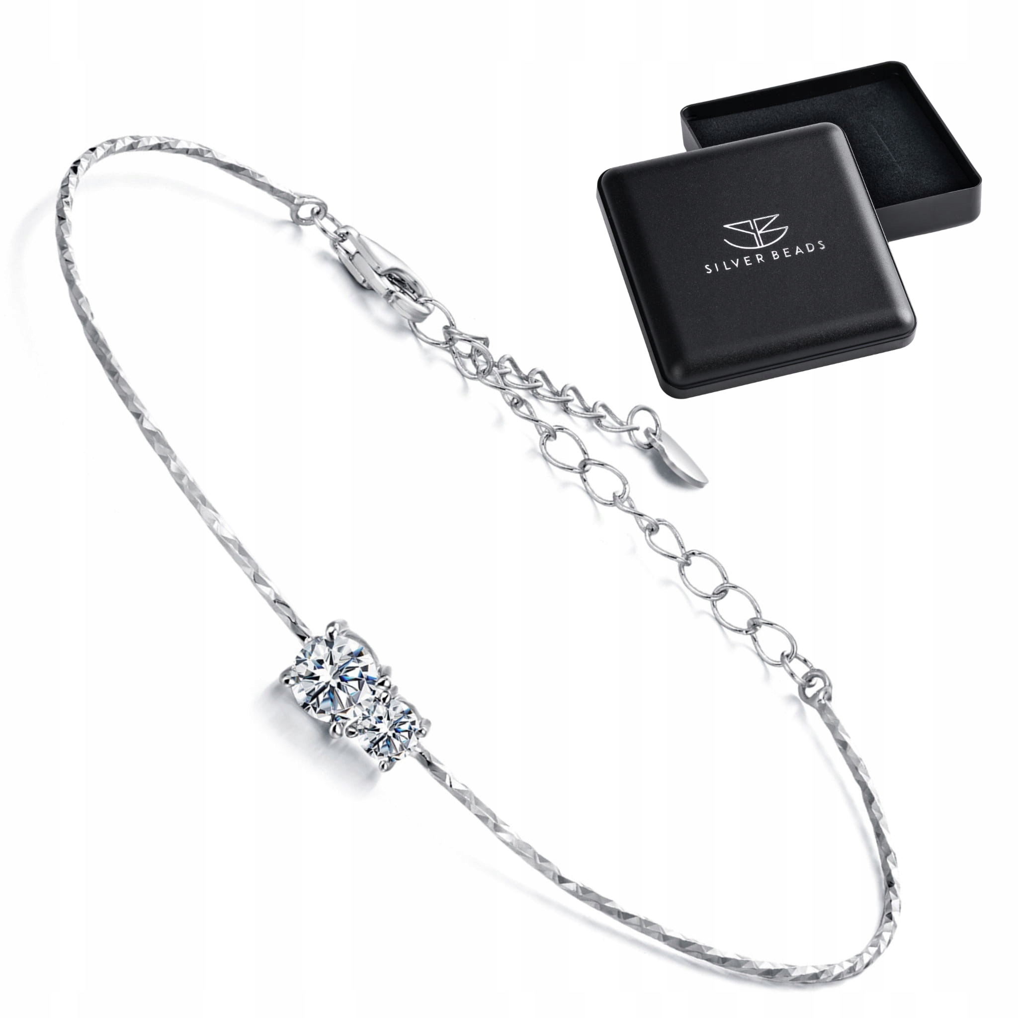 SM21 Srebrna sztywna bransoletka z dwoma Moissanitami srebro 925