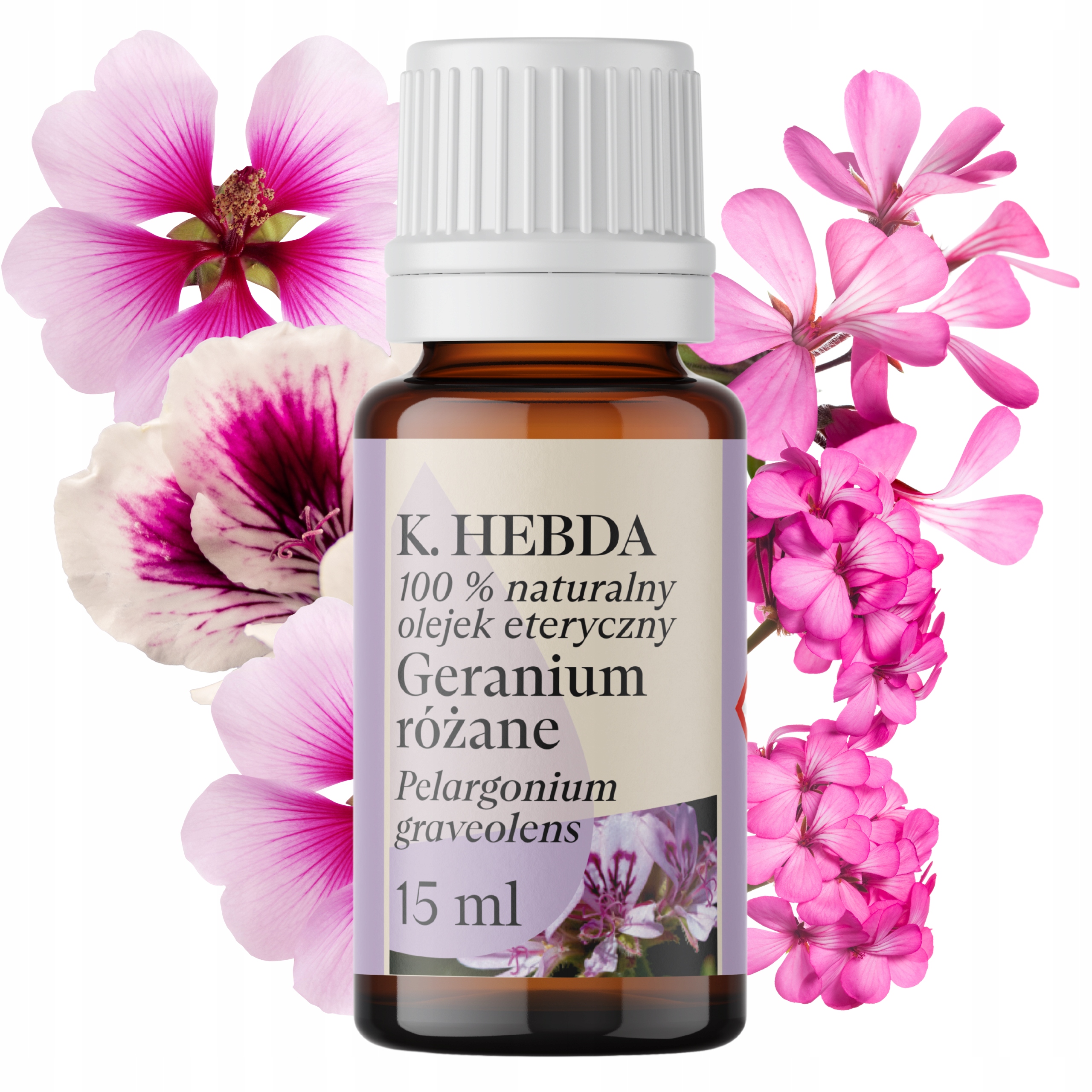 Olejek Eteryczny Geranium Różane Naturalny Pelargonia Delikatny 15ML Hebda