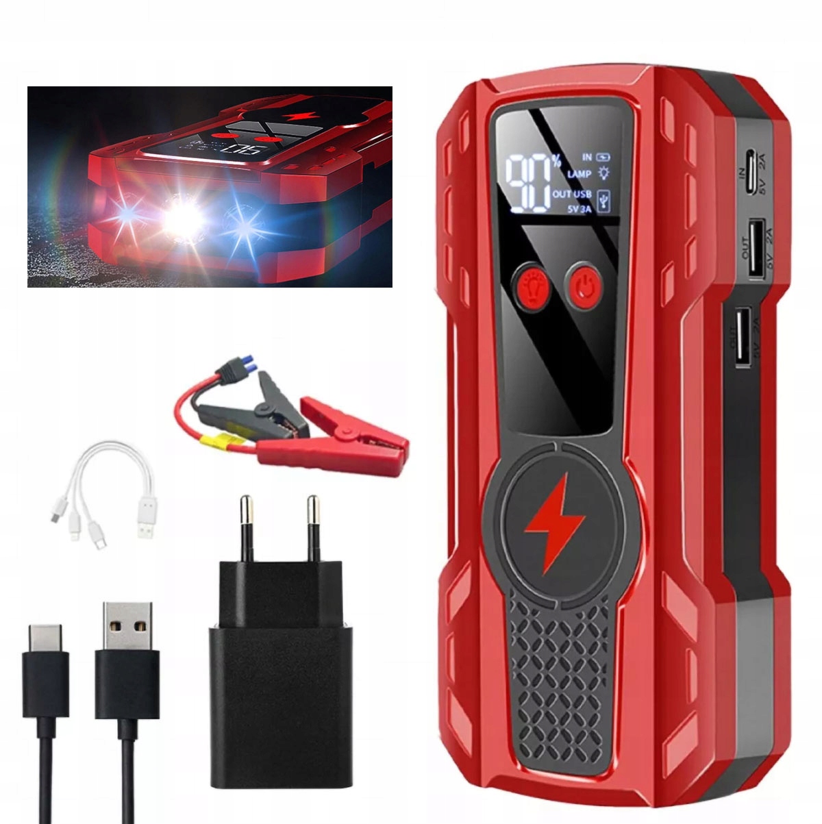 Přenosný Automobilový Bateriový Booster Napájecí Zdroj 99900MAH 2USB 1000A