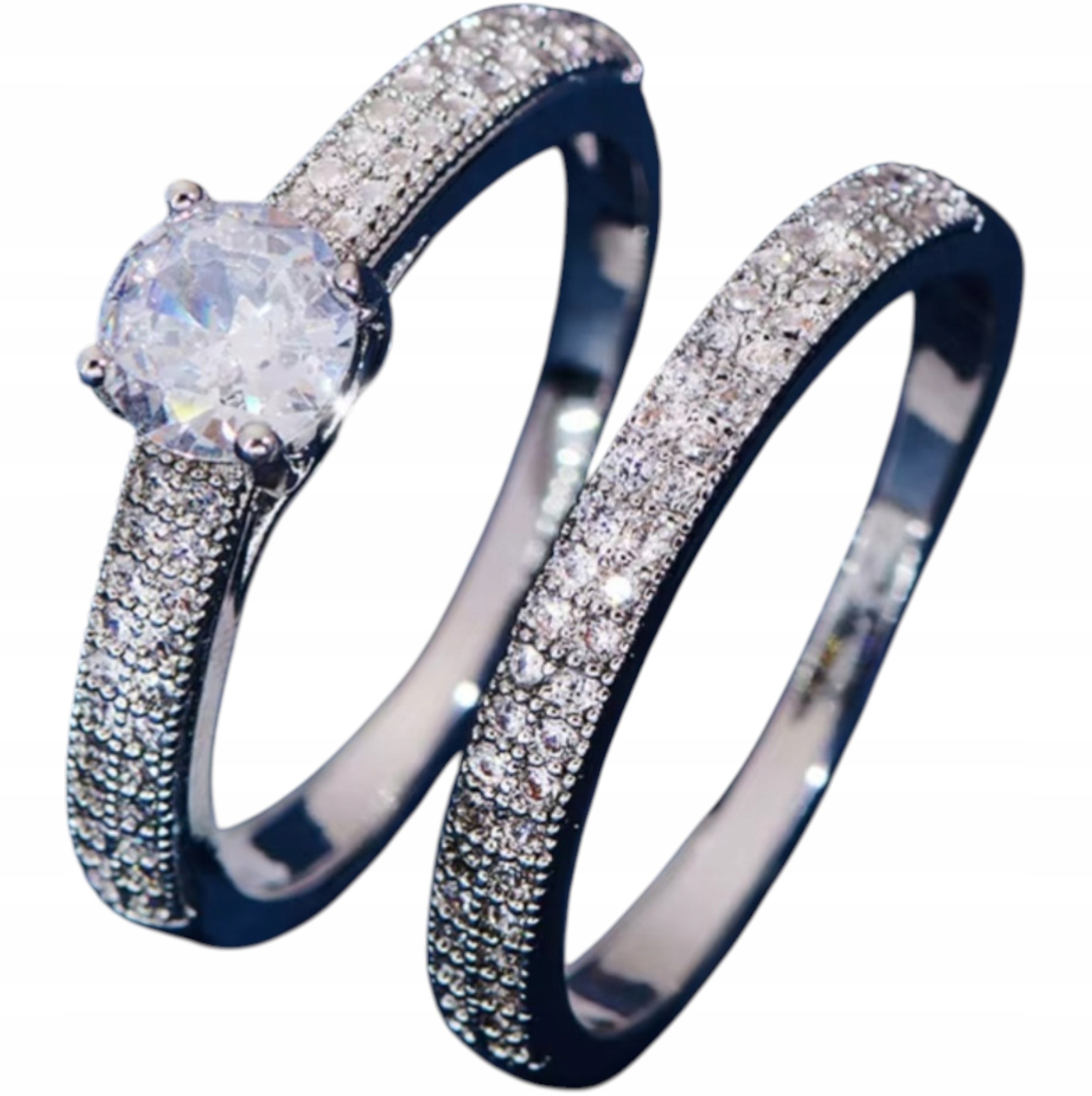 Sada dvou stříbrných prstenů Bílý kámen Prsten Ocel