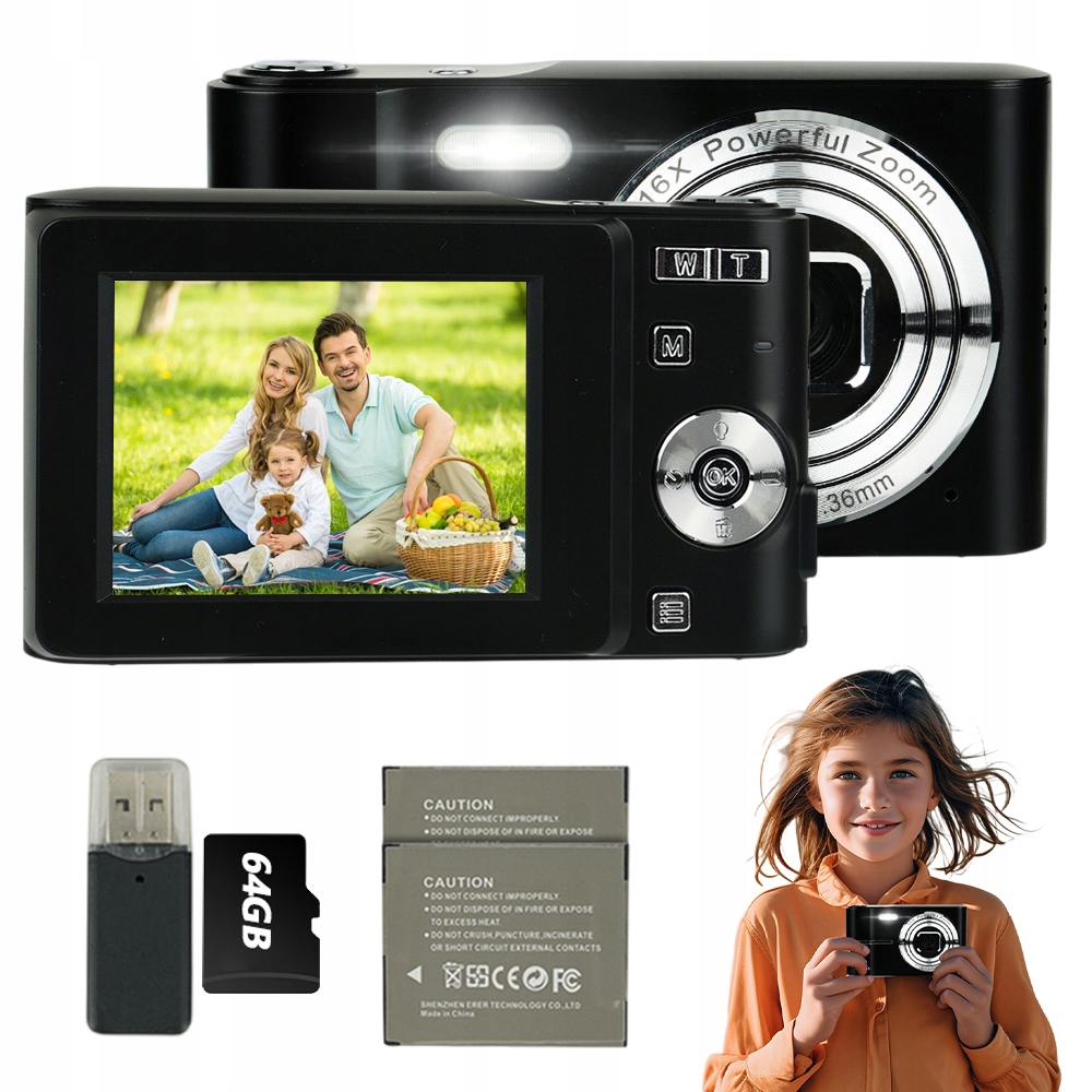 Aparat Cyfrowy Retro 2,4" 50MP 16X Przenośny CCD Z Rozpoznawanie Twarzy