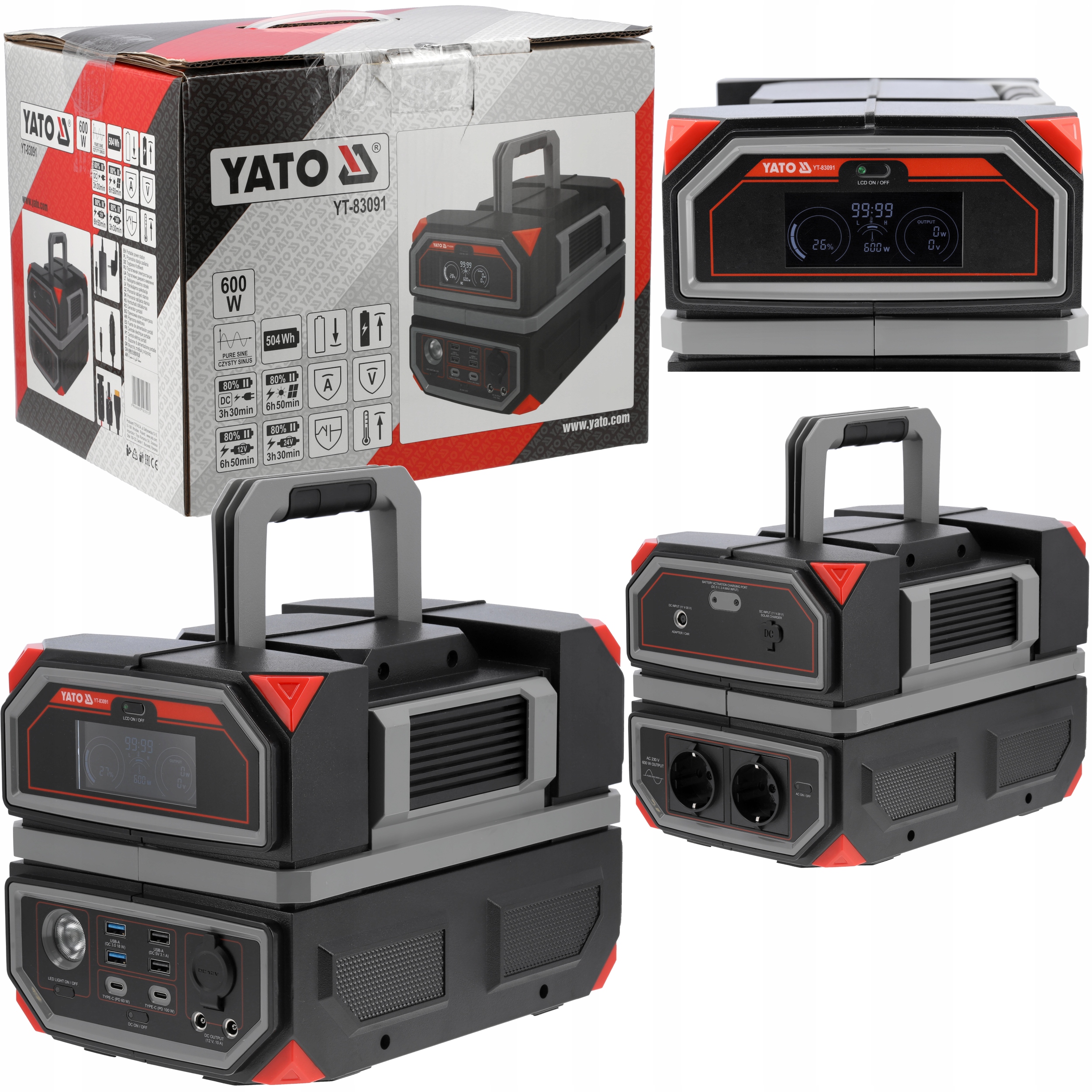 Yato Przenośna Stacja Zasilania 600W 504Wh 230V Mobilna Baza Zasilająca
