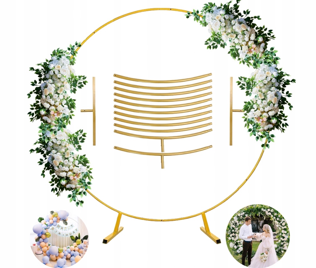 Oblouk Na Balóny Rám Zlatý Kruh Girlanda Stojan Kovový 2.2 m
